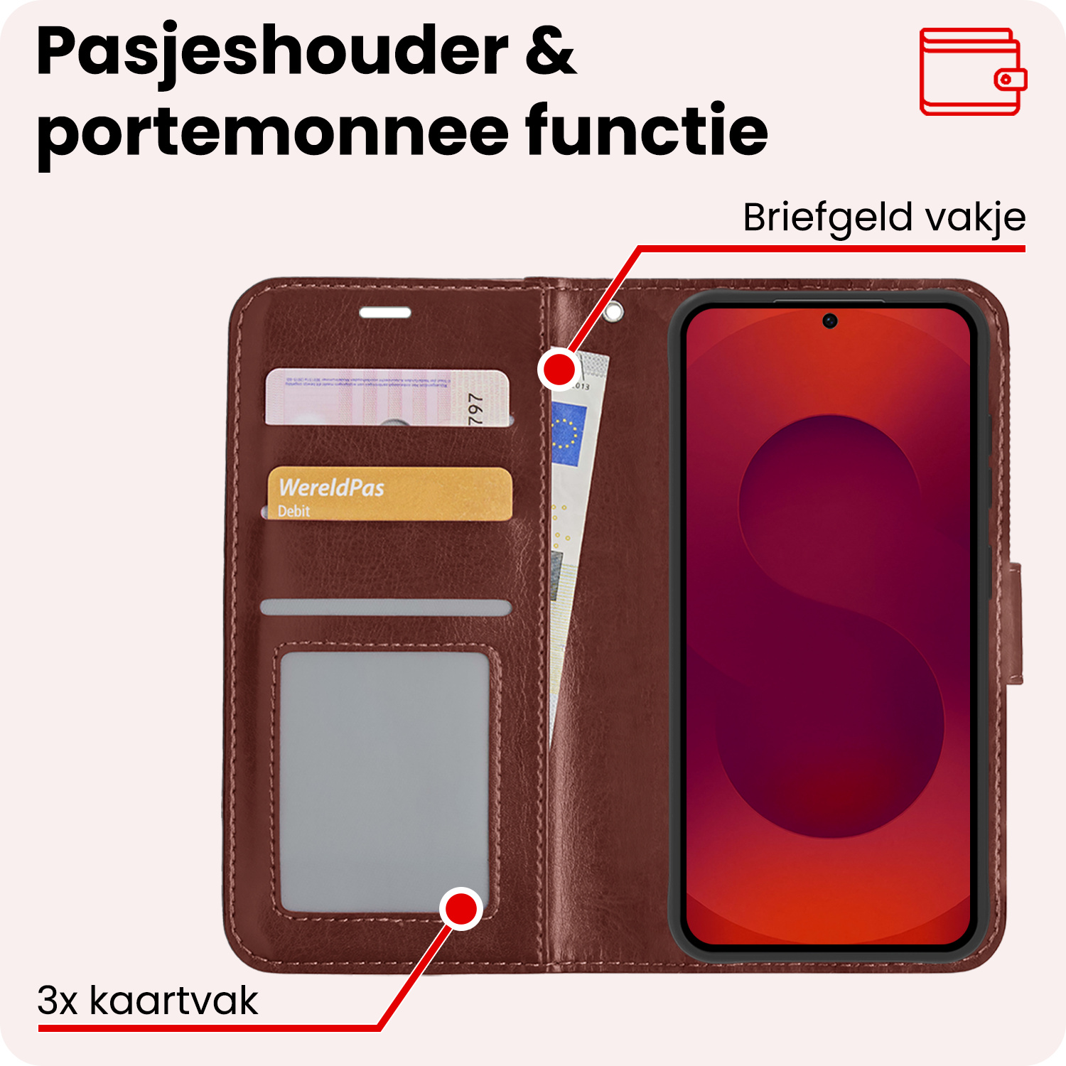 NoXx NoXx Samsung Galaxy S25 Hoesje Bookcase Met Screenprotector - Bruin