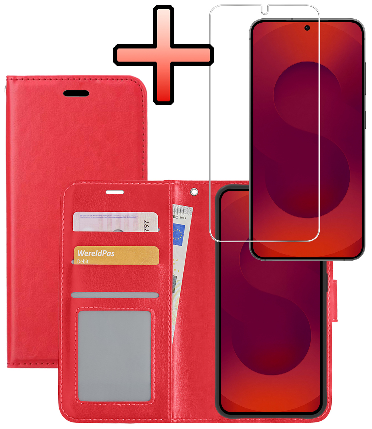 NoXx NoXx Samsung Galaxy S25 Hoesje Bookcase Met Screenprotector - Rood
