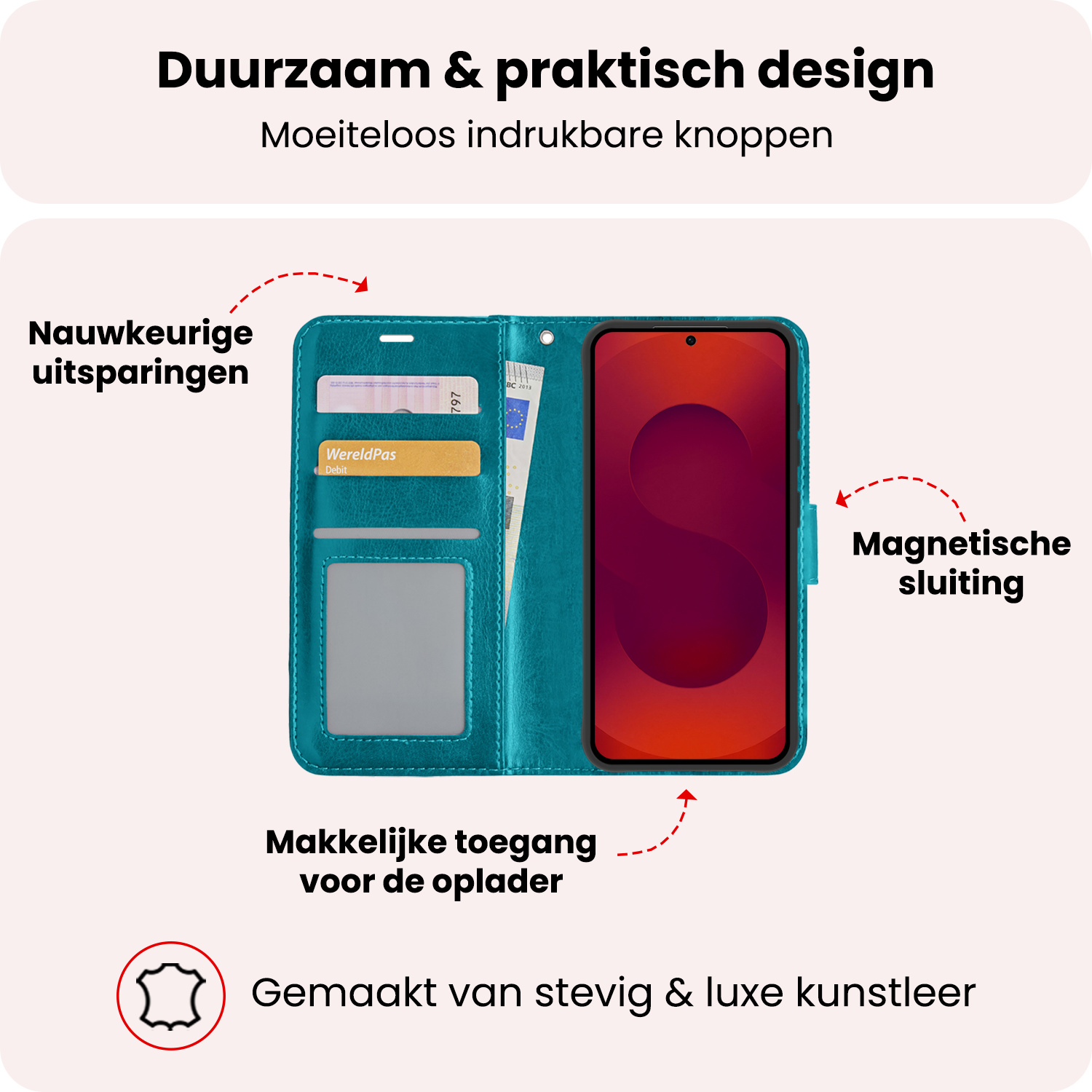 NoXx NoXx Samsung Galaxy S25 Hoesje Bookcase Met Screenprotector - Turquoise