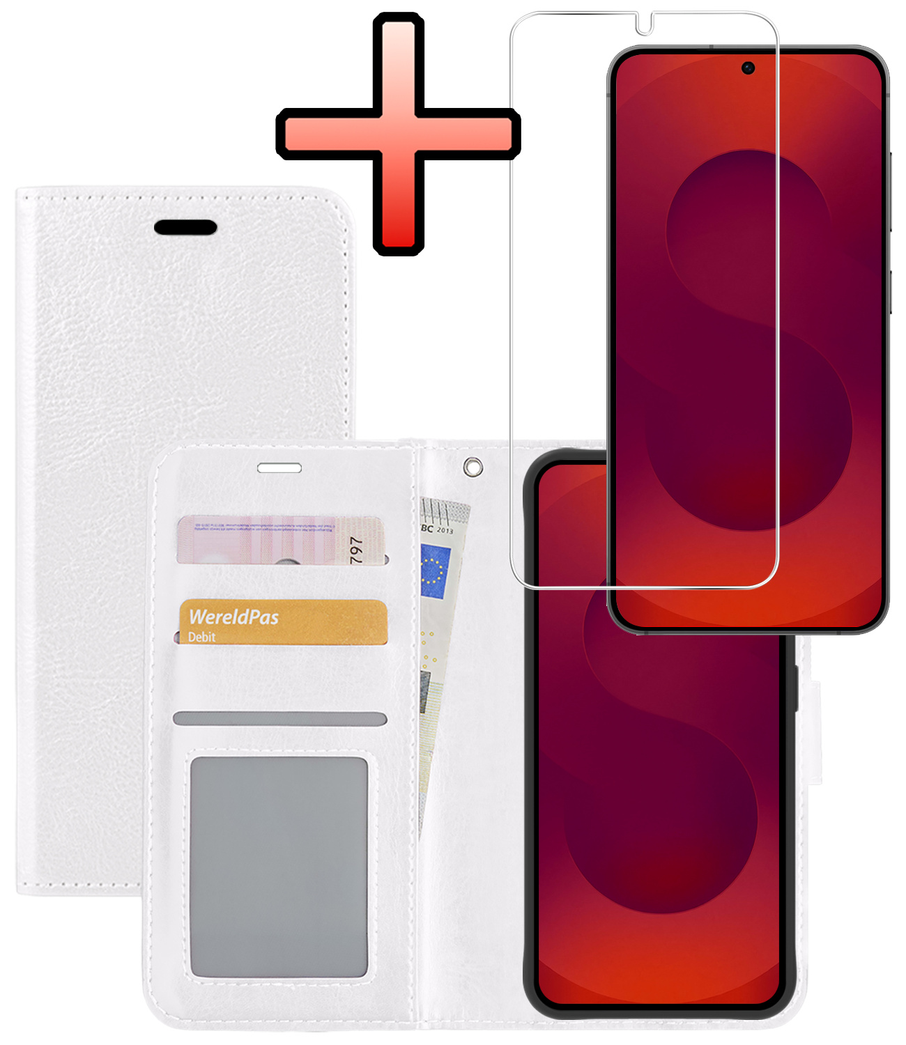 NoXx NoXx Samsung Galaxy S25 Hoesje Bookcase Met Screenprotector - Wit