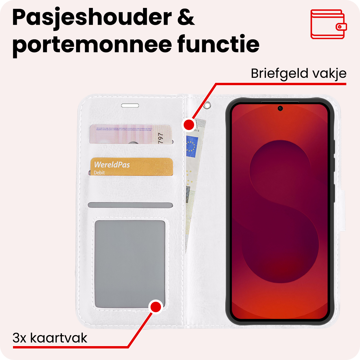 NoXx NoXx Samsung Galaxy S25 Hoesje Bookcase Met Screenprotector - Wit