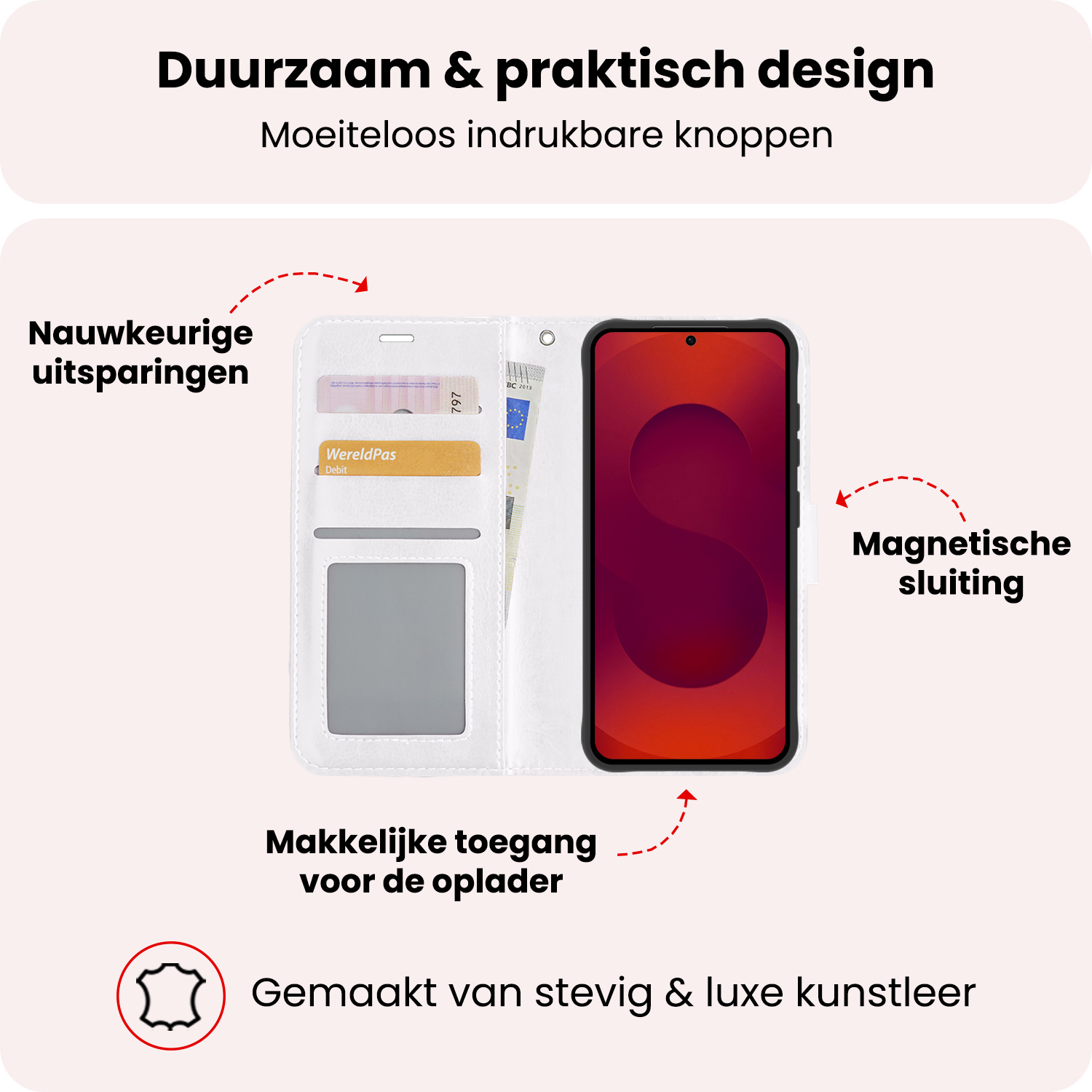 NoXx NoXx Samsung Galaxy S25 Hoesje Bookcase Met Screenprotector - Wit