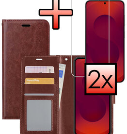 NoXx NoXx Samsung Galaxy S25 Hoesje Bookcase Met 2x Screenprotector - Bruin