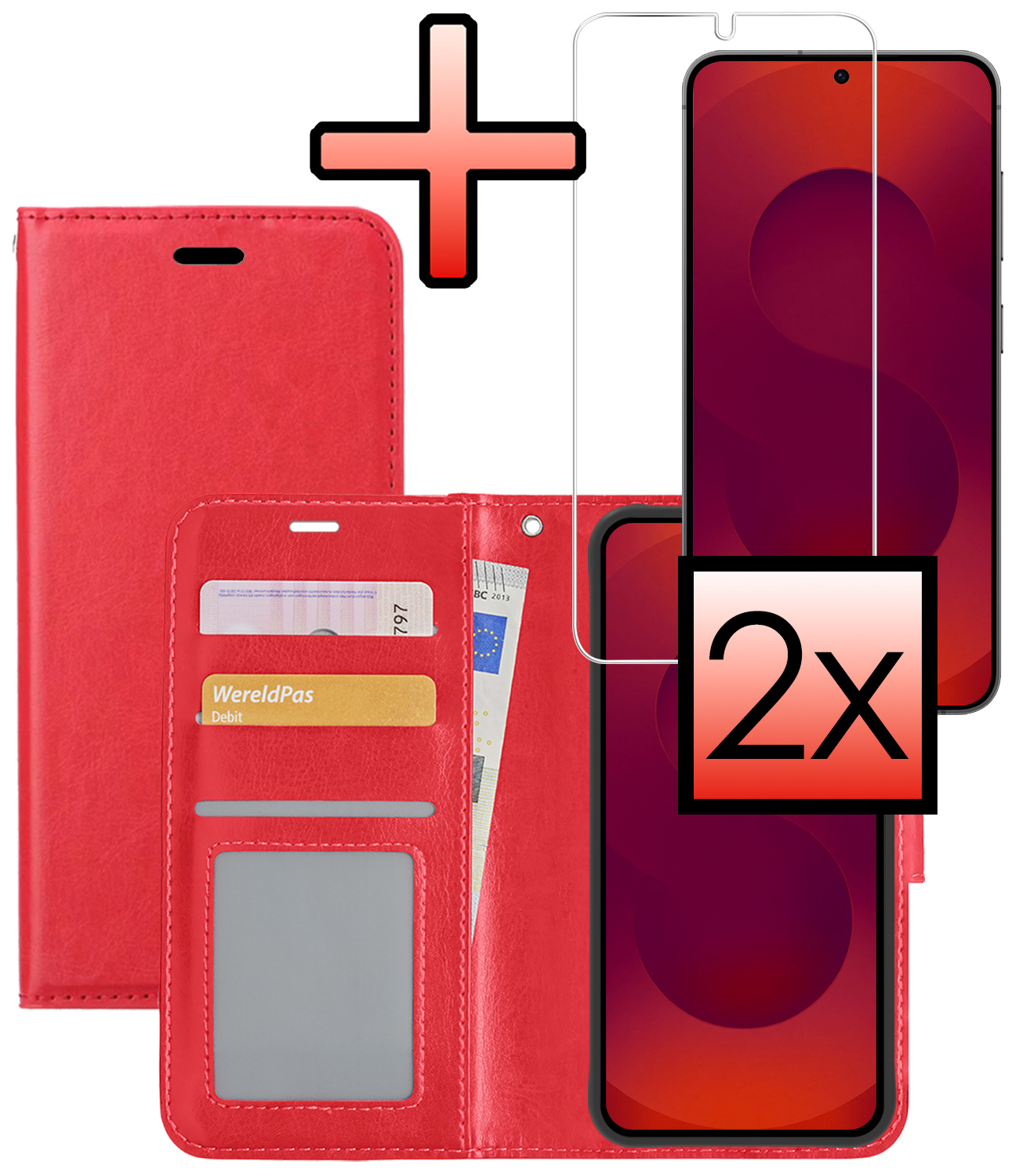 NoXx NoXx Samsung Galaxy S25 Hoesje Bookcase Met 2x Screenprotector - Rood