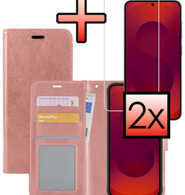 NoXx NoXx Samsung Galaxy S25 Hoesje Bookcase Met 2x Screenprotector - Rose Goud
