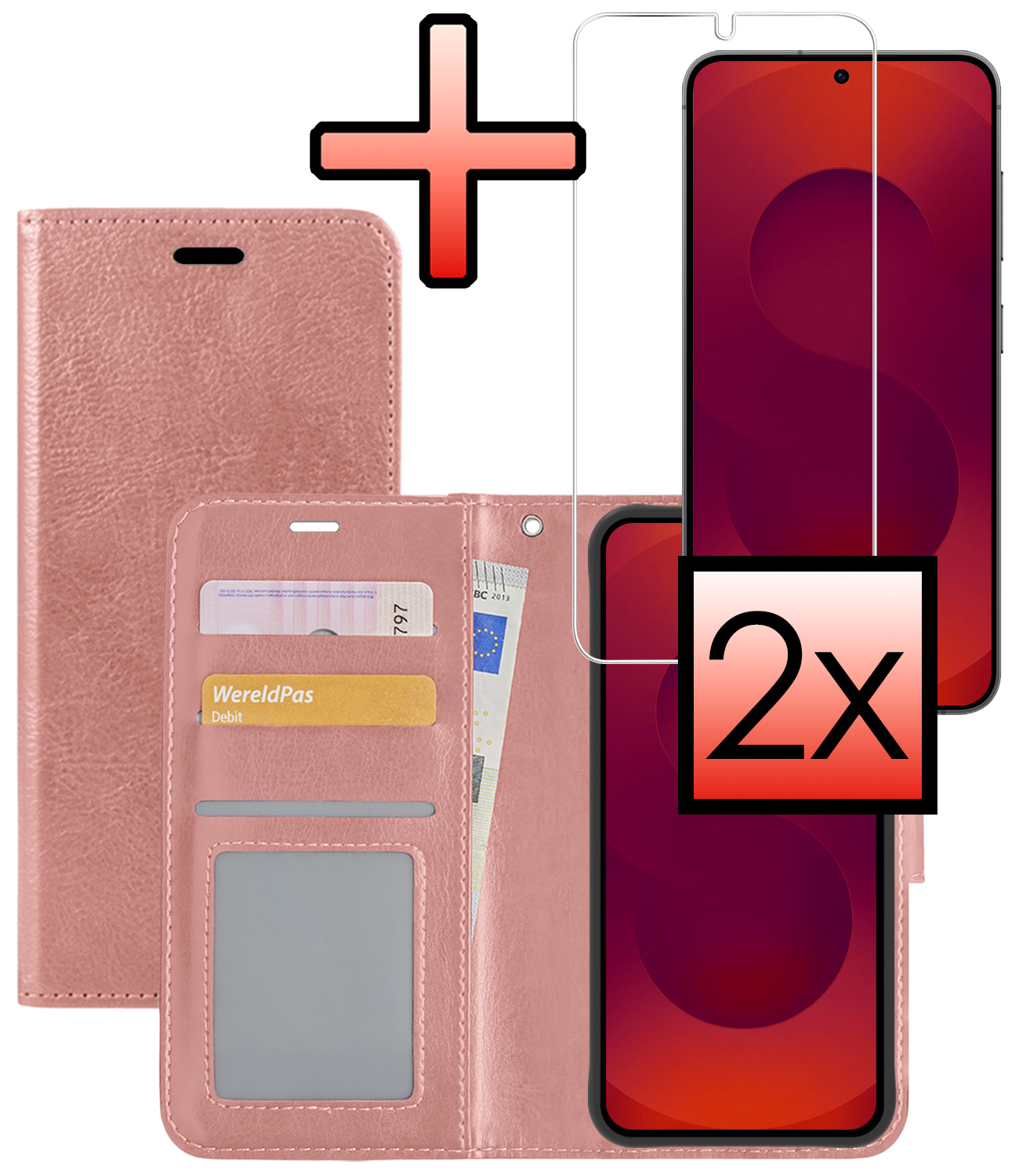 NoXx NoXx Samsung Galaxy S25 Hoesje Bookcase Met 2x Screenprotector - Rose Goud