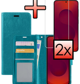 NoXx NoXx Samsung Galaxy S25 Hoesje Bookcase Met 2x Screenprotector - Turquoise