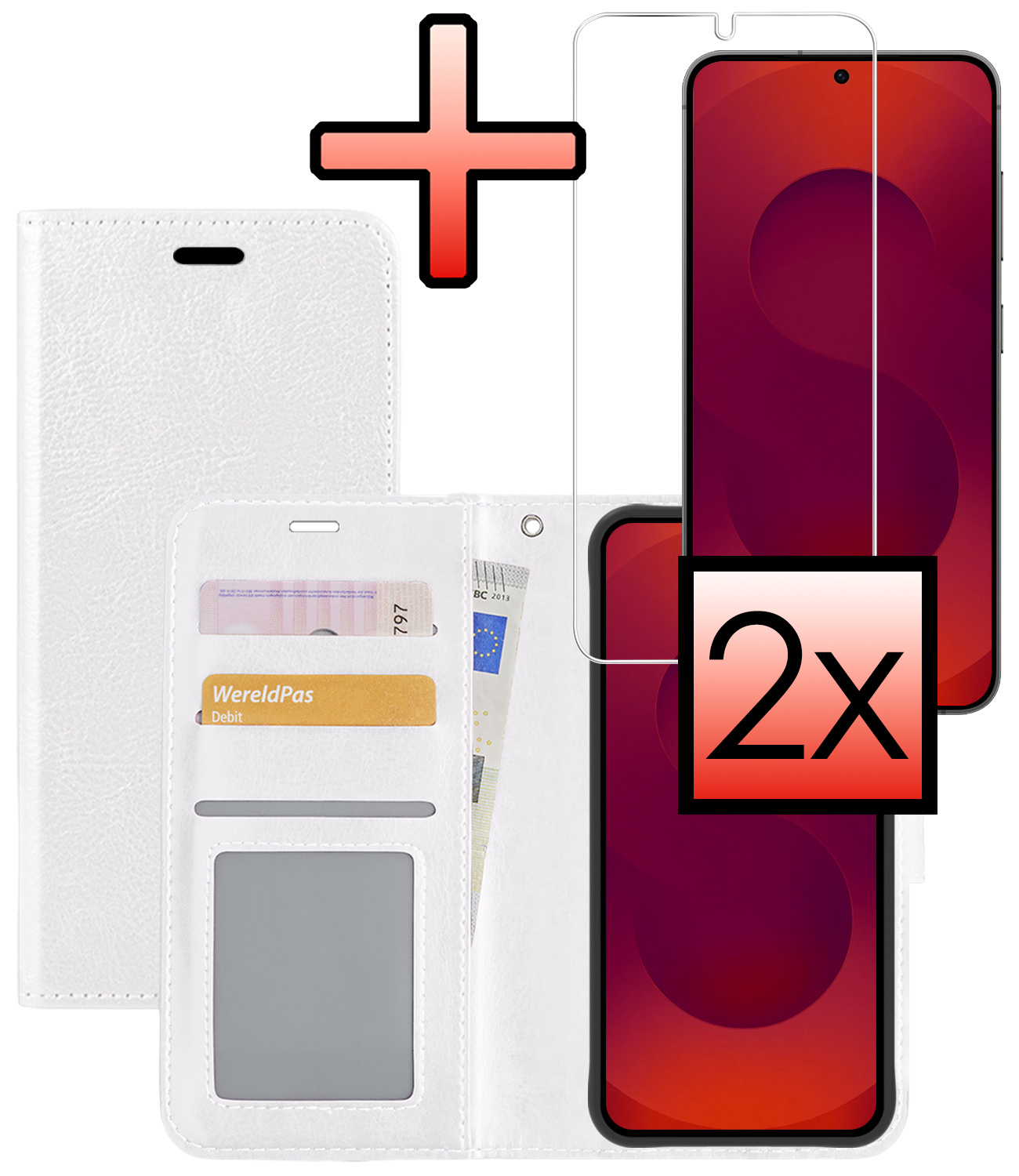 NoXx NoXx Samsung Galaxy S25 Hoesje Bookcase Met 2x Screenprotector - Wit