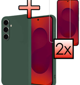 NoXx NoXx Samsung Galaxy S25 Plus Hoesje Siliconen Met 2x Screenprotector - Donkergroen