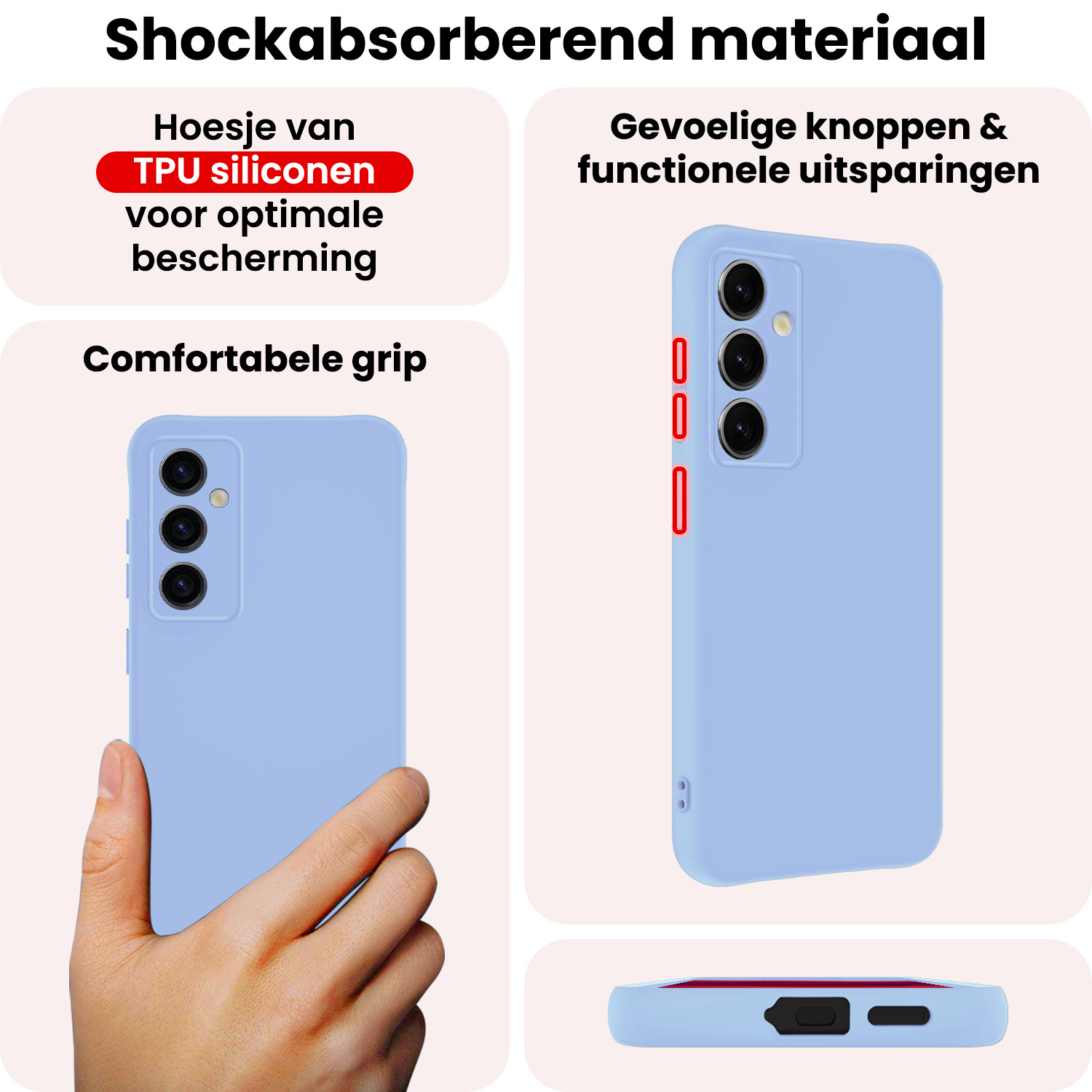 NoXx NoXx Samsung Galaxy S25 Plus Hoesje Siliconen Met 2x Screenprotector - Lichtblauw