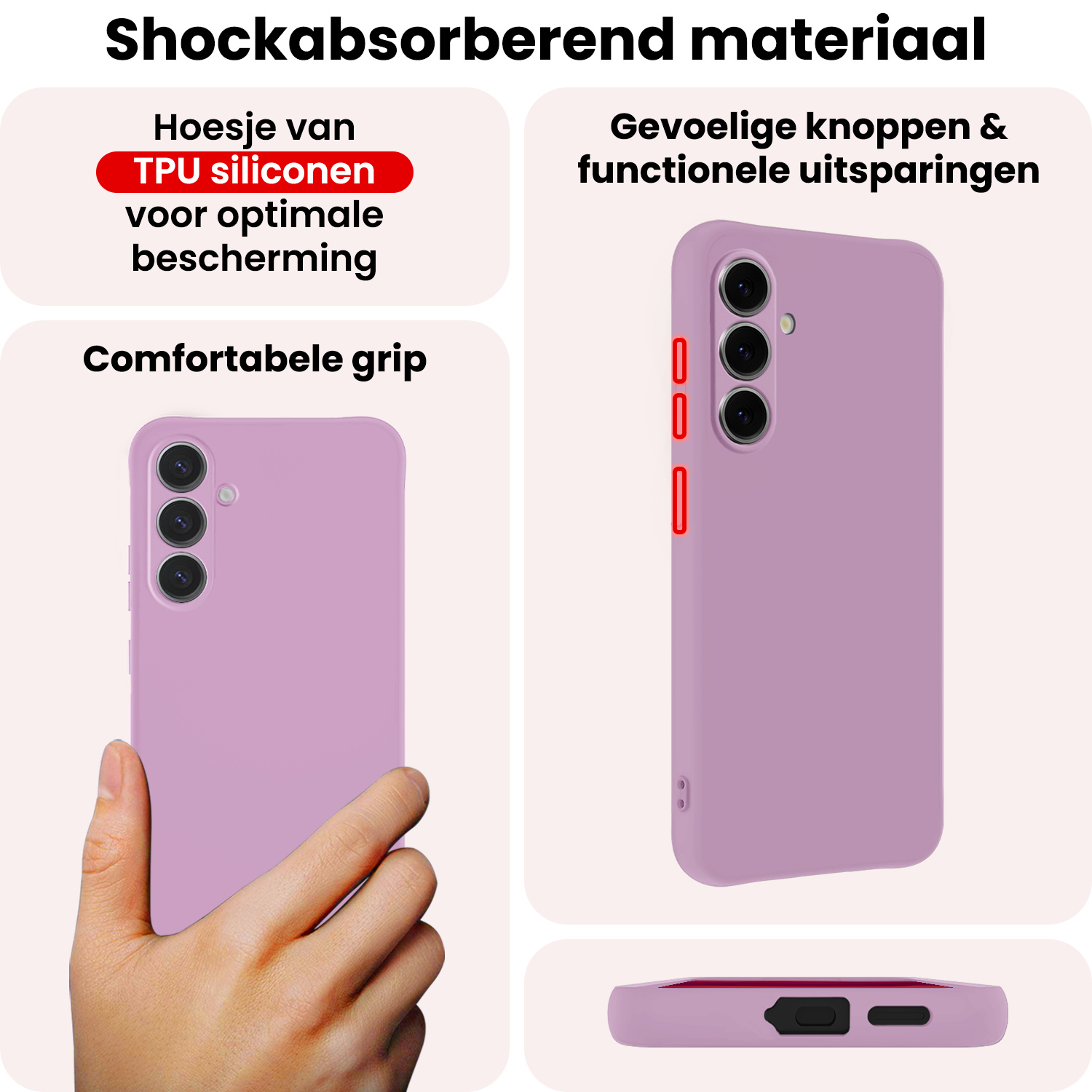 NoXx NoXx Samsung Galaxy S25 Plus Hoesje Siliconen Met 2x Screenprotector - Lila