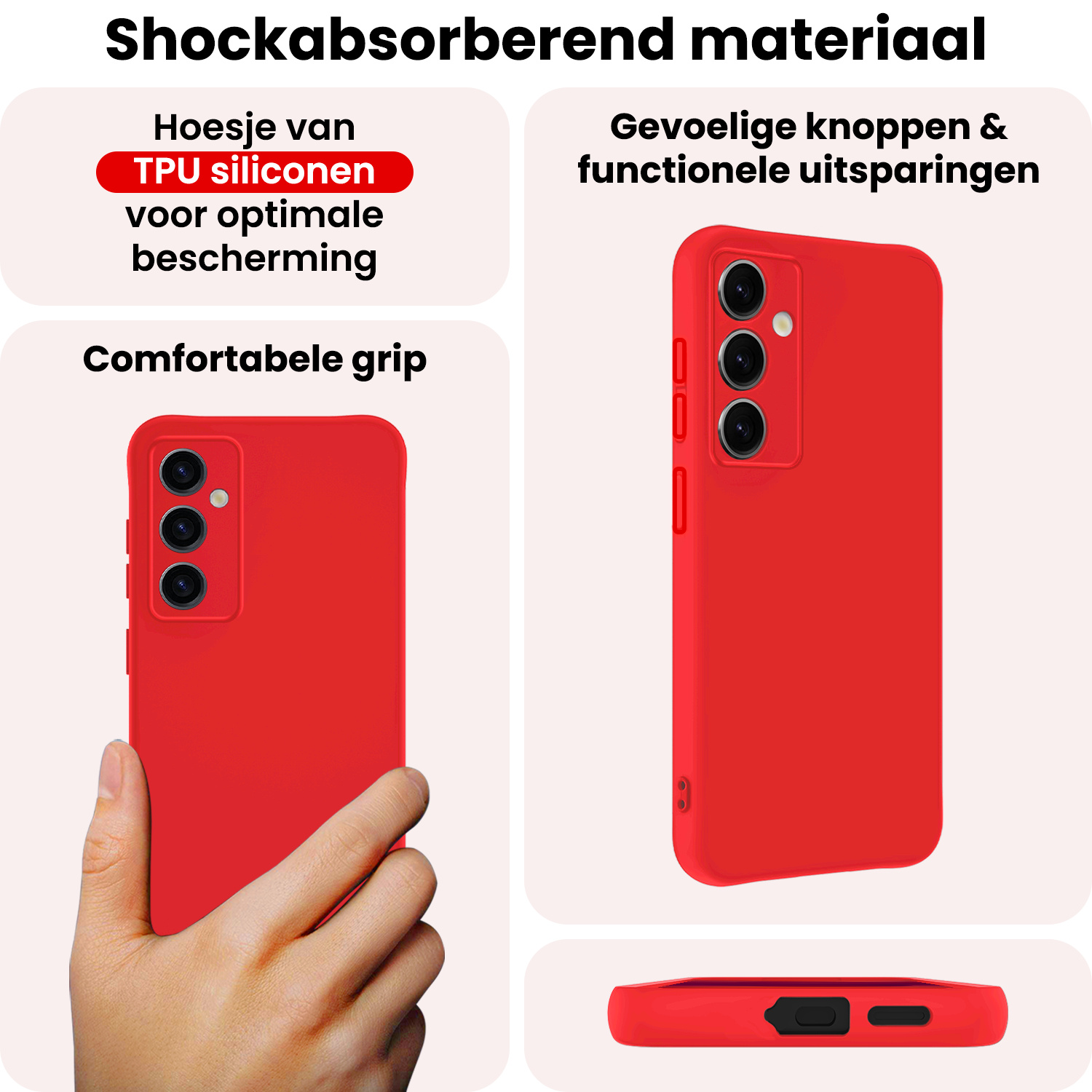 NoXx NoXx Samsung Galaxy S25 Plus Hoesje Siliconen Met 2x Screenprotector - Rood