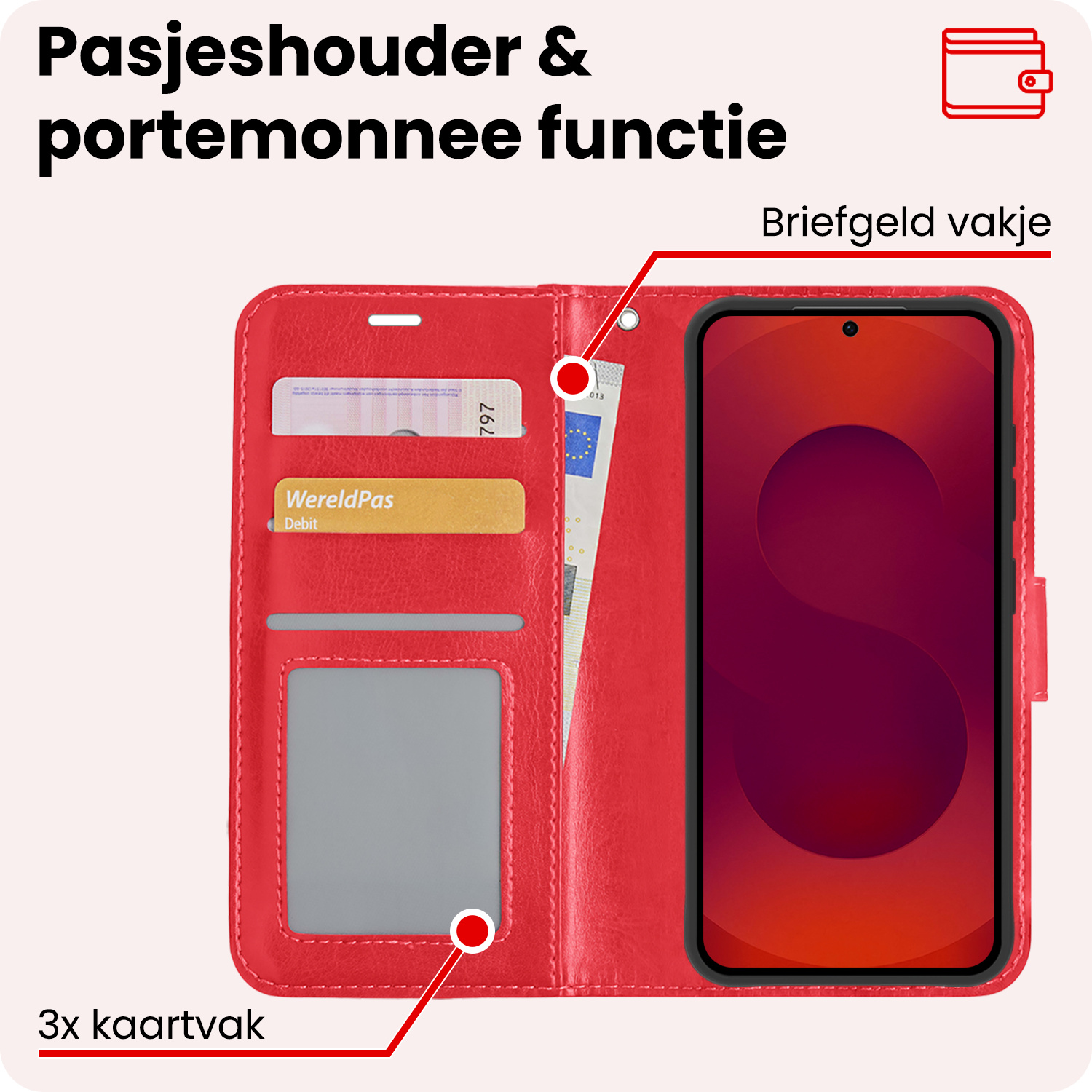 NoXx NoXx Samsung Galaxy S25 Plus Hoesje Bookcase - Rood