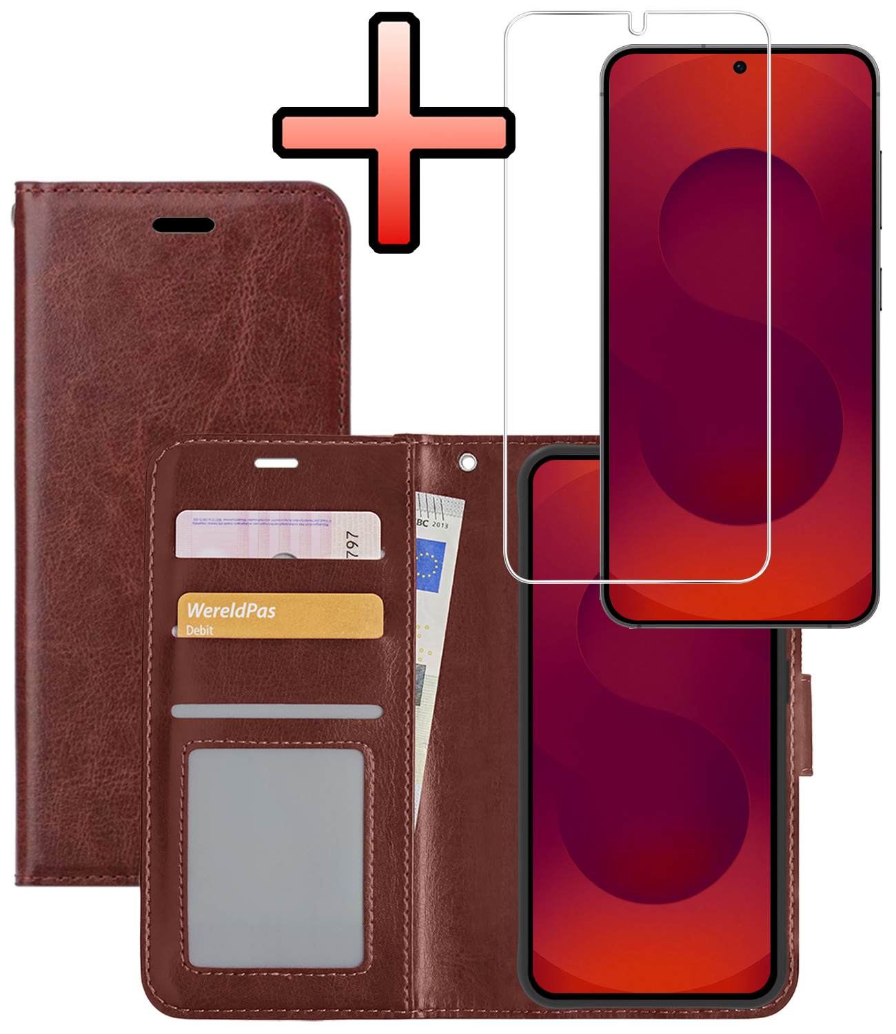 NoXx NoXx Samsung Galaxy S25 Plus Hoesje Bookcase Met Screenprotector - Bruin
