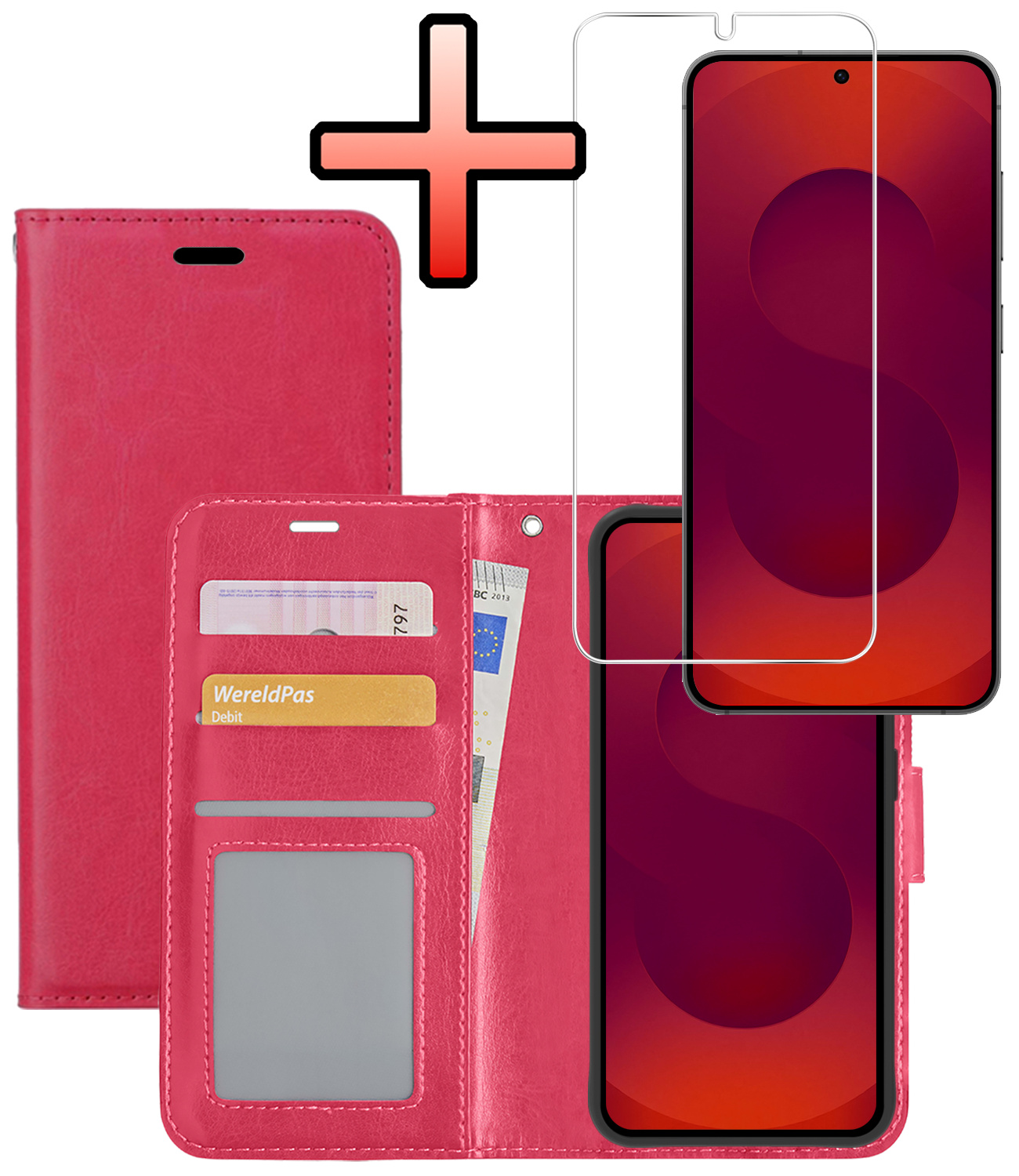 NoXx NoXx Samsung Galaxy S25 Plus Hoesje Bookcase Met Screenprotector - Donkerroze