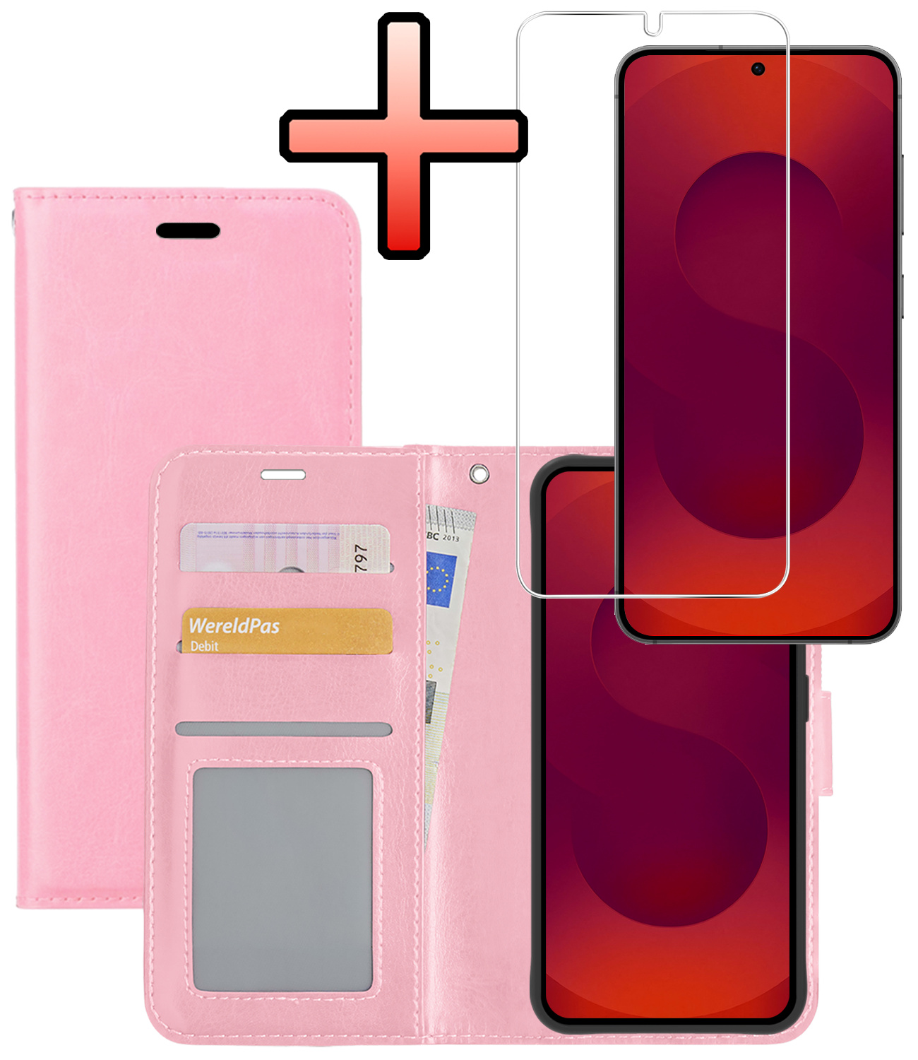 NoXx NoXx Samsung Galaxy S25 Plus Hoesje Bookcase Met Screenprotector - Lichtroze