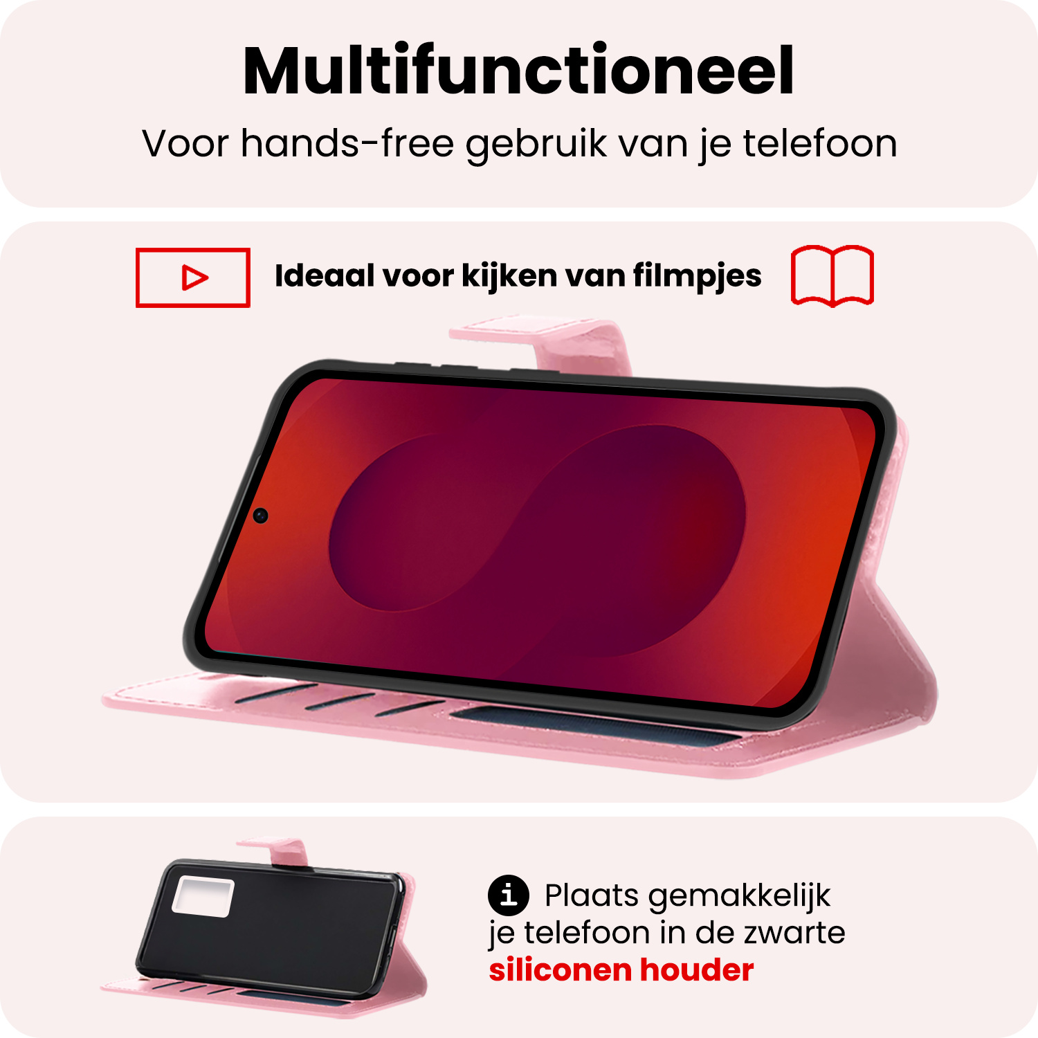 NoXx NoXx Samsung Galaxy S25 Plus Hoesje Bookcase Met Screenprotector - Lichtroze