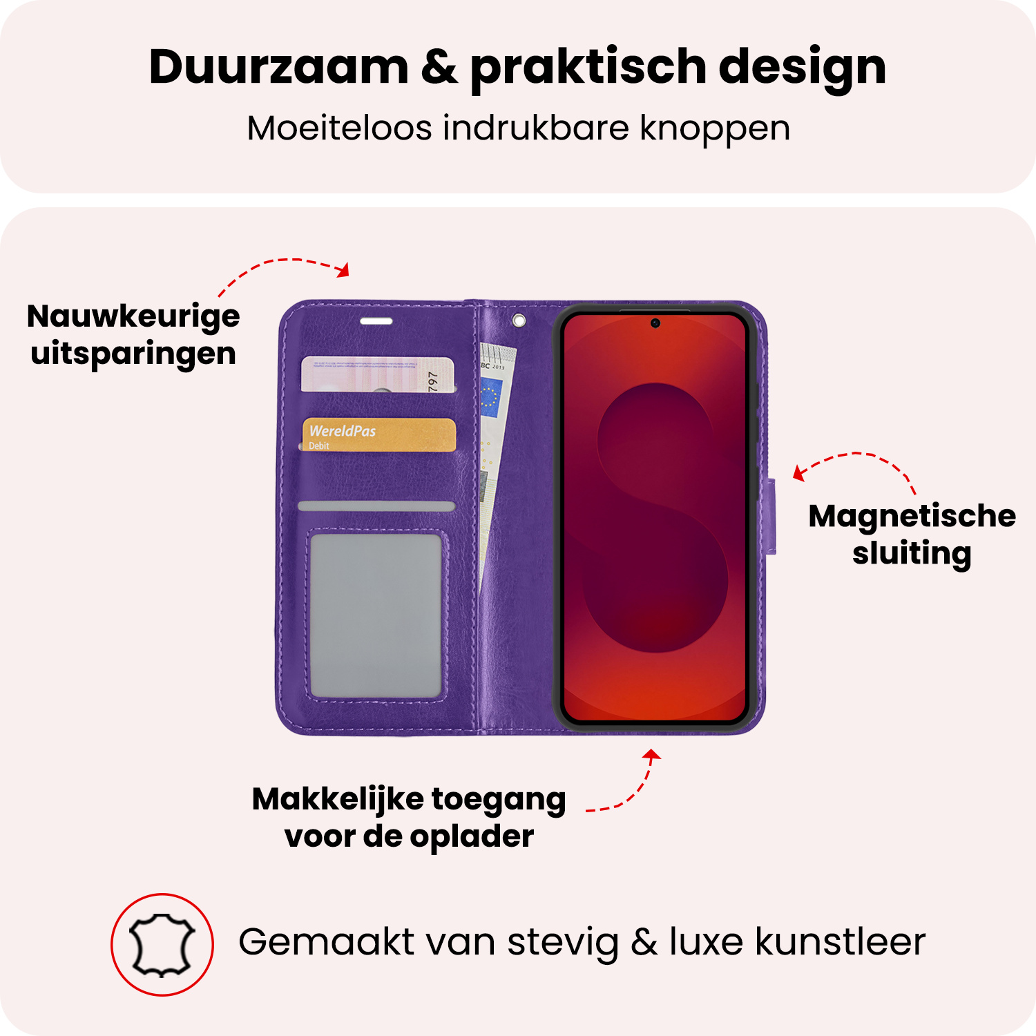 NoXx NoXx Samsung Galaxy S25 Plus Hoesje Bookcase Met Screenprotector - Paars