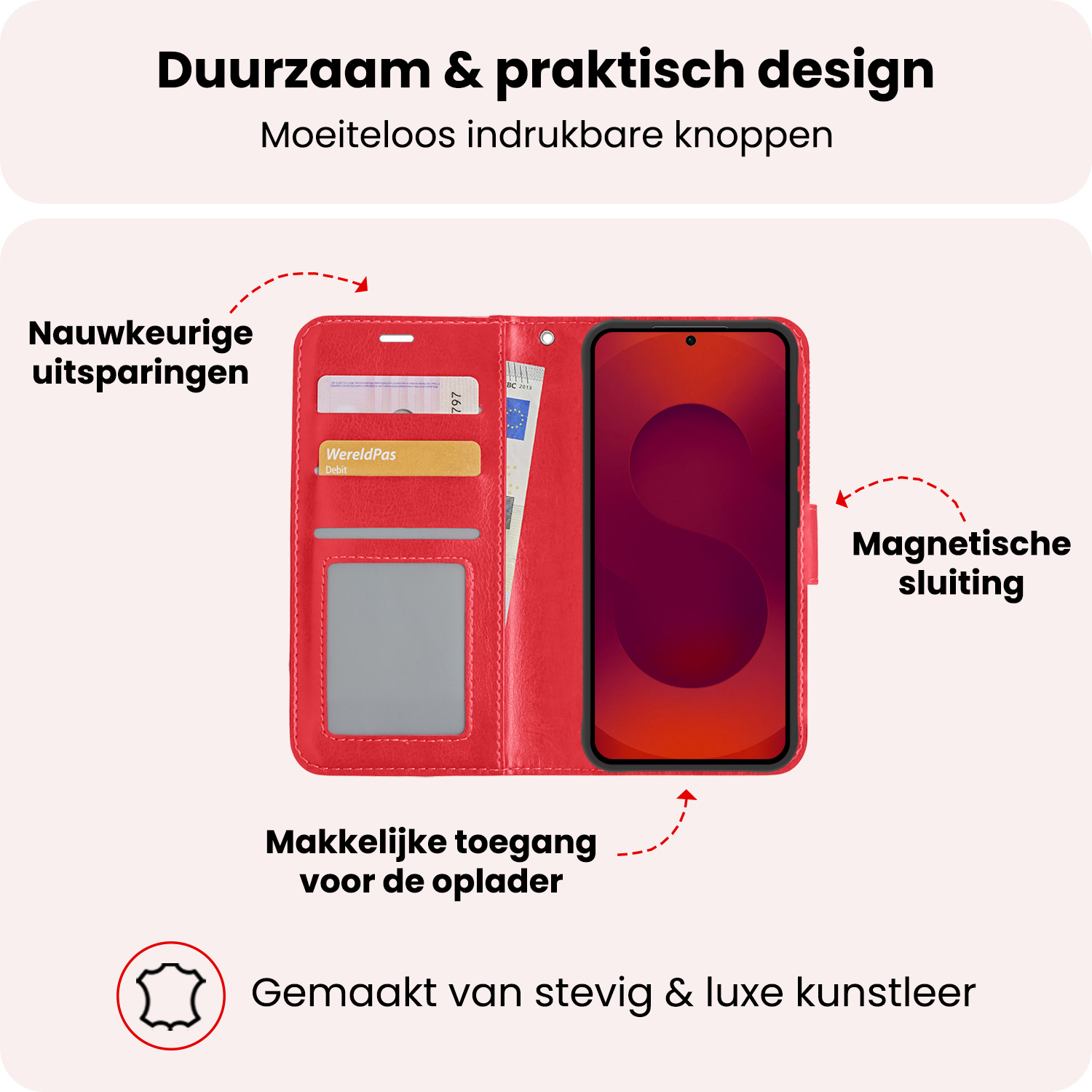 NoXx NoXx Samsung Galaxy S25 Plus Hoesje Bookcase Met Screenprotector - Rood