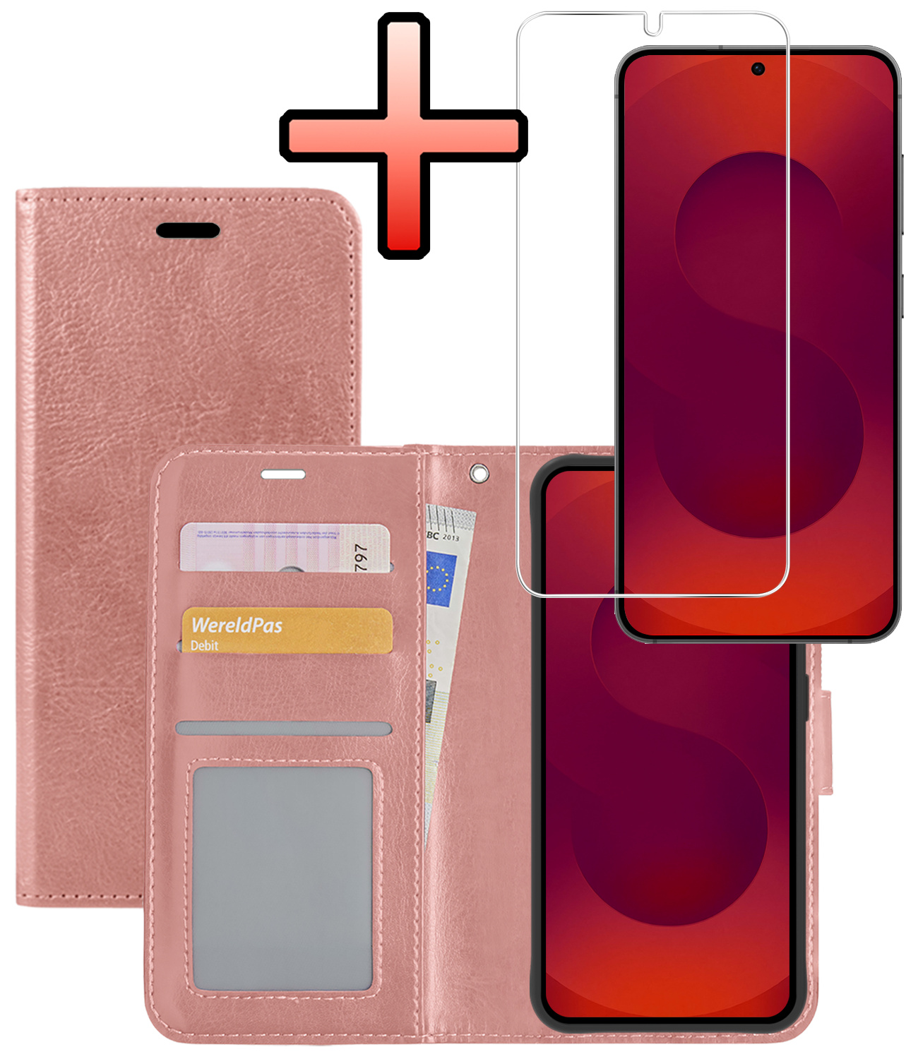 NoXx NoXx Samsung Galaxy S25 Plus Hoesje Bookcase Met Screenprotector - Rose Goud