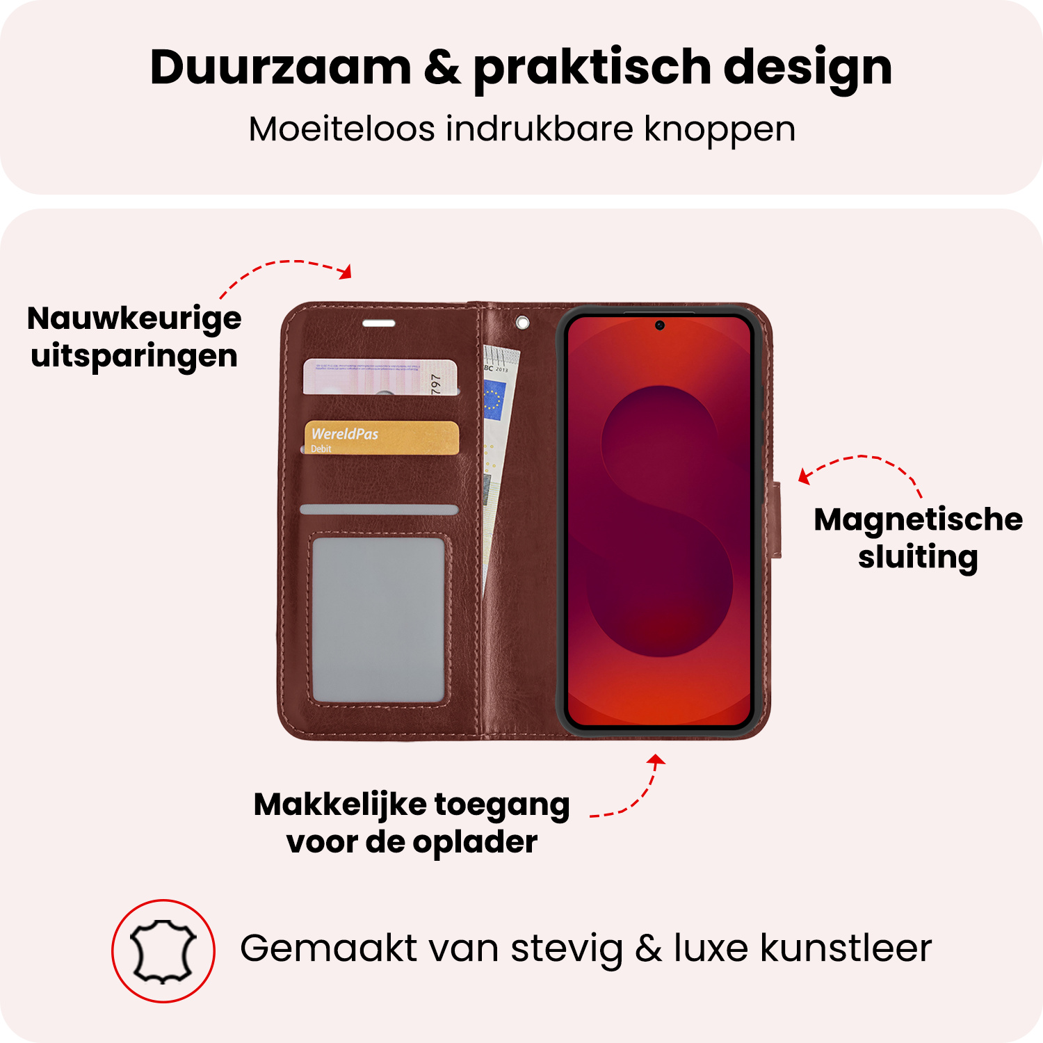 NoXx NoXx Samsung Galaxy S25 Plus Hoesje Bookcase Met 2x Screenprotector - Bruin