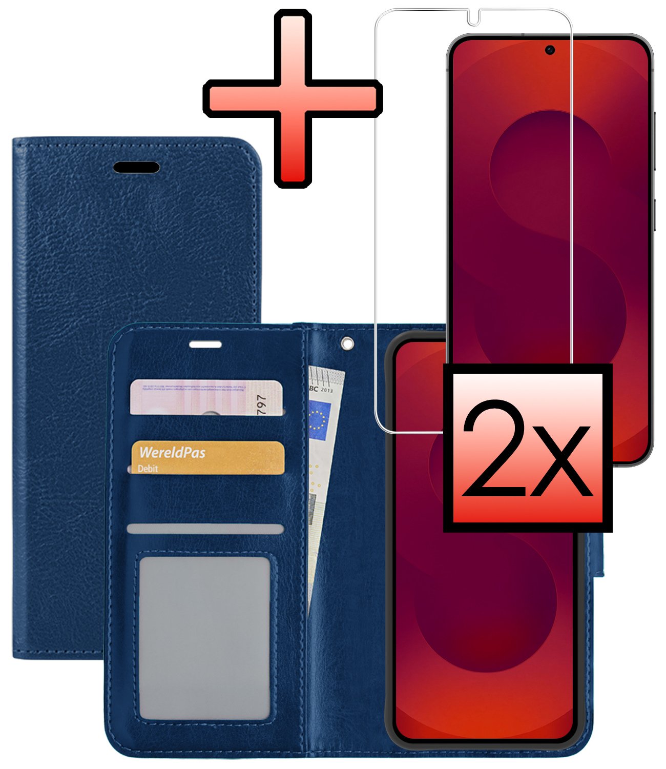 NoXx NoXx Samsung Galaxy S25 Plus Hoesje Bookcase Met 2x Screenprotector - Donkerblauw