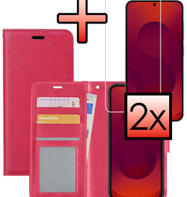 NoXx NoXx Samsung Galaxy S25 Plus Hoesje Bookcase Met 2x Screenprotector - Donkerroze