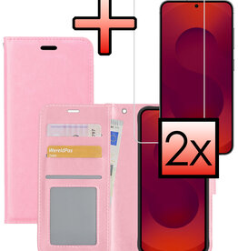 NoXx NoXx Samsung Galaxy S25 Plus Hoesje Bookcase Met 2x Screenprotector - Lichtroze