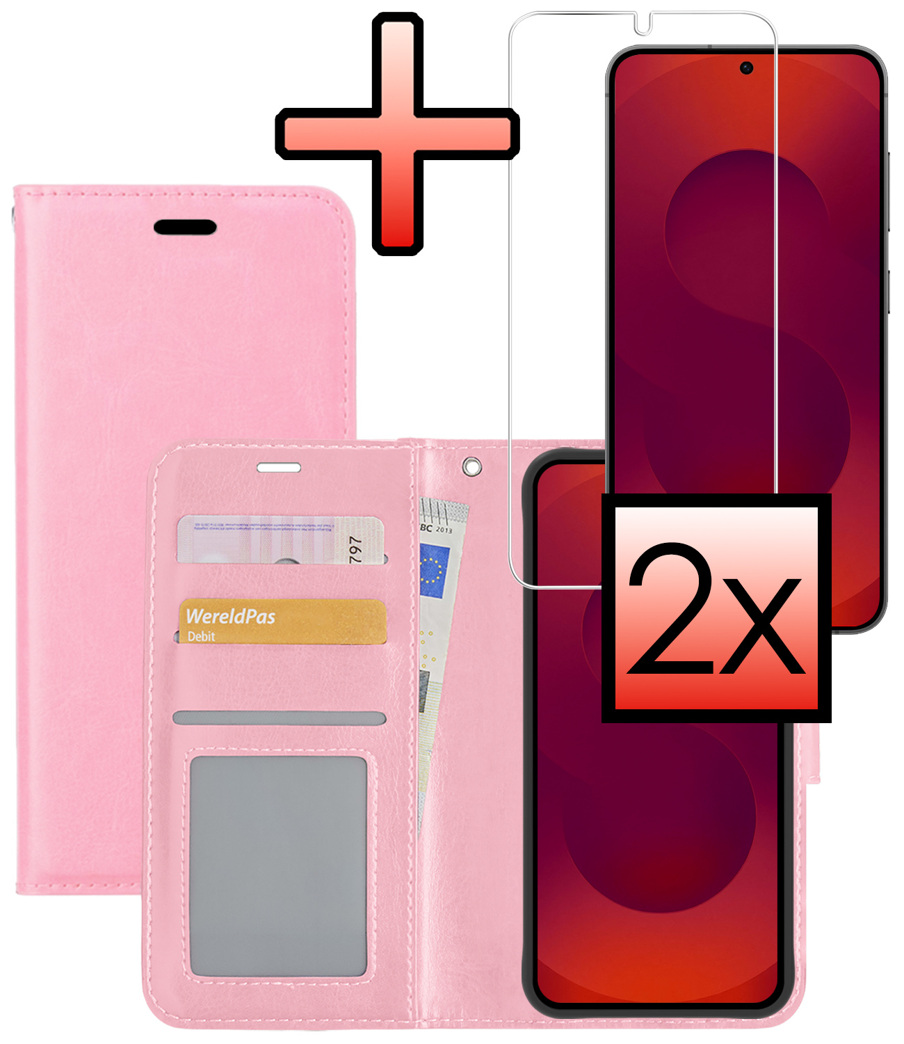 NoXx NoXx Samsung Galaxy S25 Plus Hoesje Bookcase Met 2x Screenprotector - Lichtroze