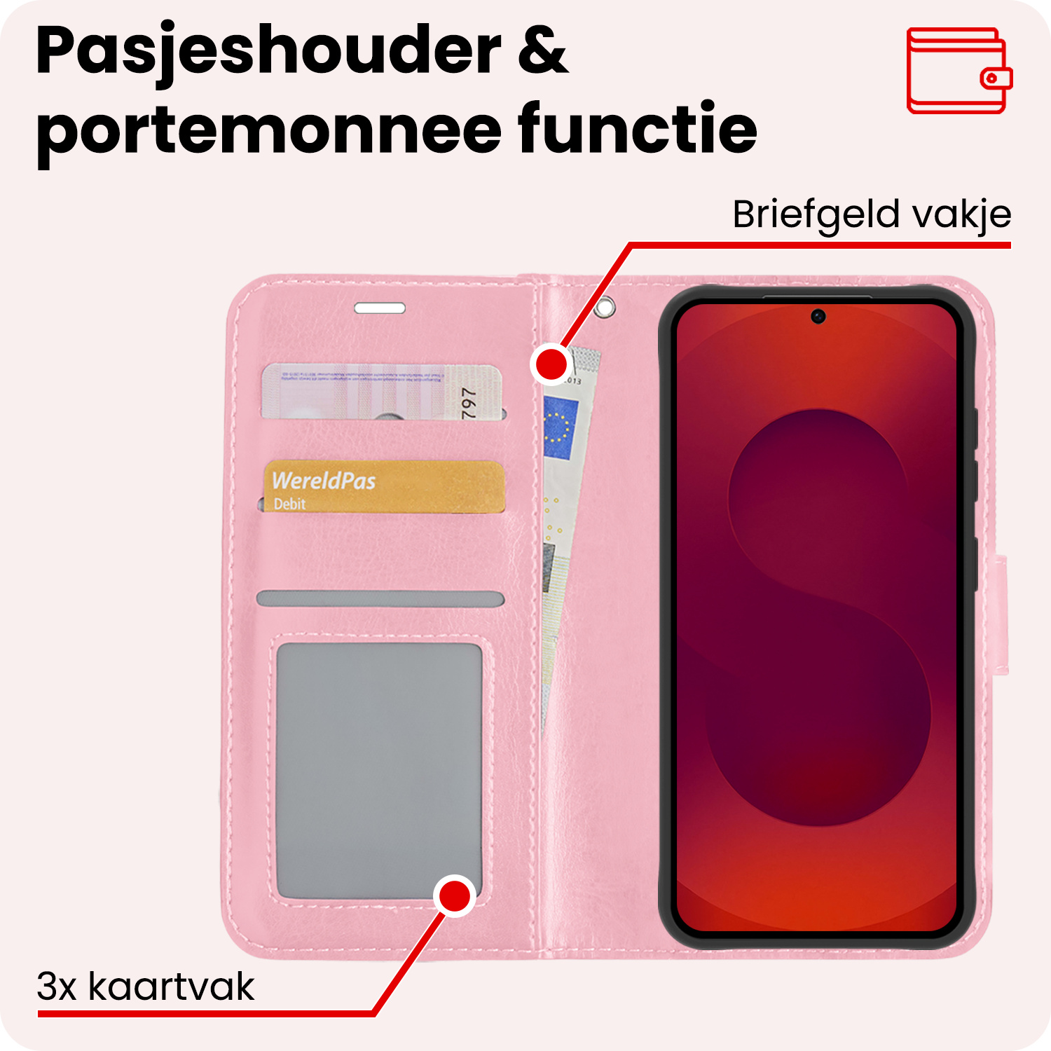 NoXx NoXx Samsung Galaxy S25 Plus Hoesje Bookcase Met 2x Screenprotector - Lichtroze
