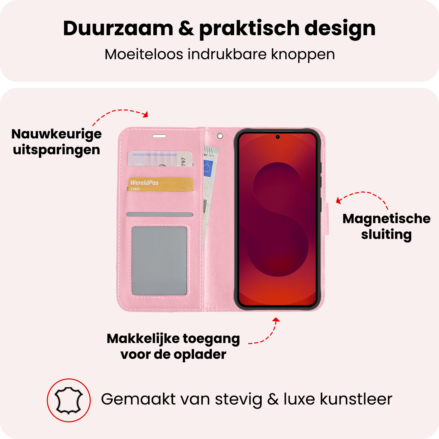 NoXx NoXx Samsung Galaxy S25 Plus Hoesje Bookcase Met 2x Screenprotector - Lichtroze