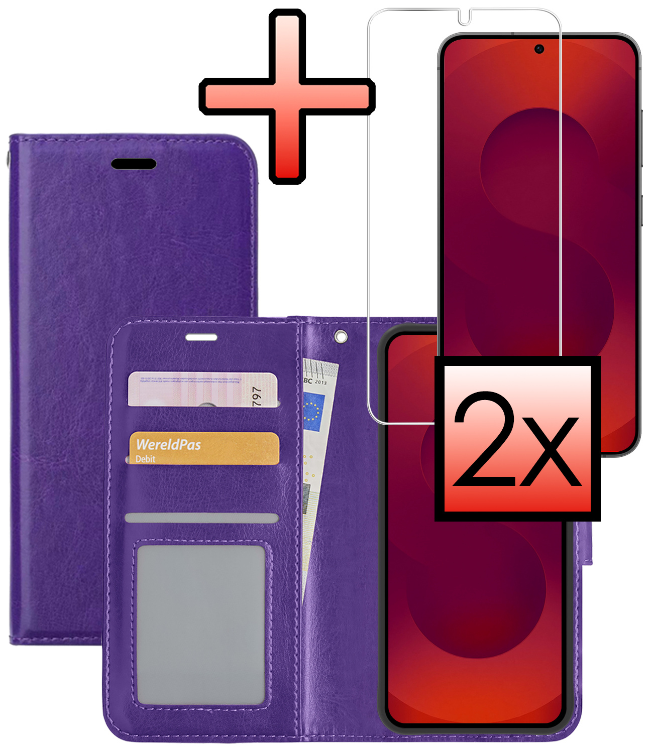 NoXx NoXx Samsung Galaxy S25 Plus Hoesje Bookcase Met 2x Screenprotector - Paars