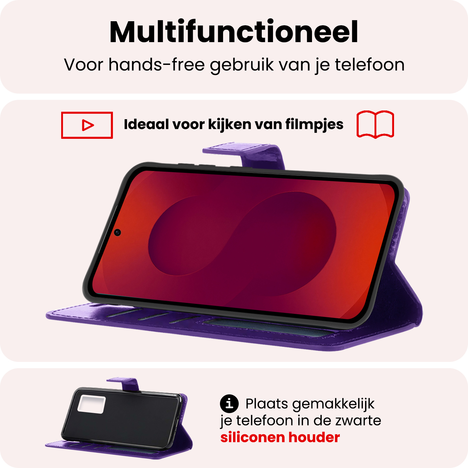 NoXx NoXx Samsung Galaxy S25 Plus Hoesje Bookcase Met 2x Screenprotector - Paars