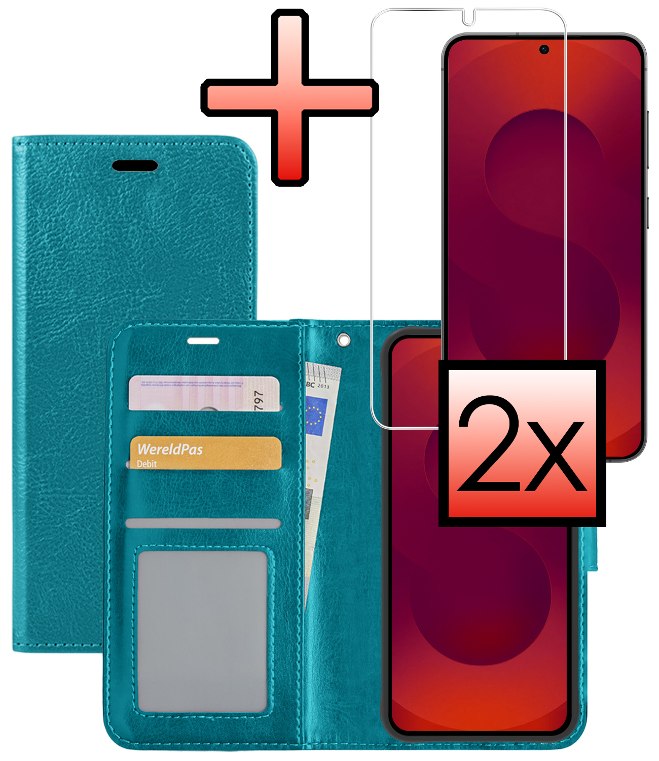 NoXx NoXx Samsung Galaxy S25 Plus Hoesje Bookcase Met 2x Screenprotector - Turquoise