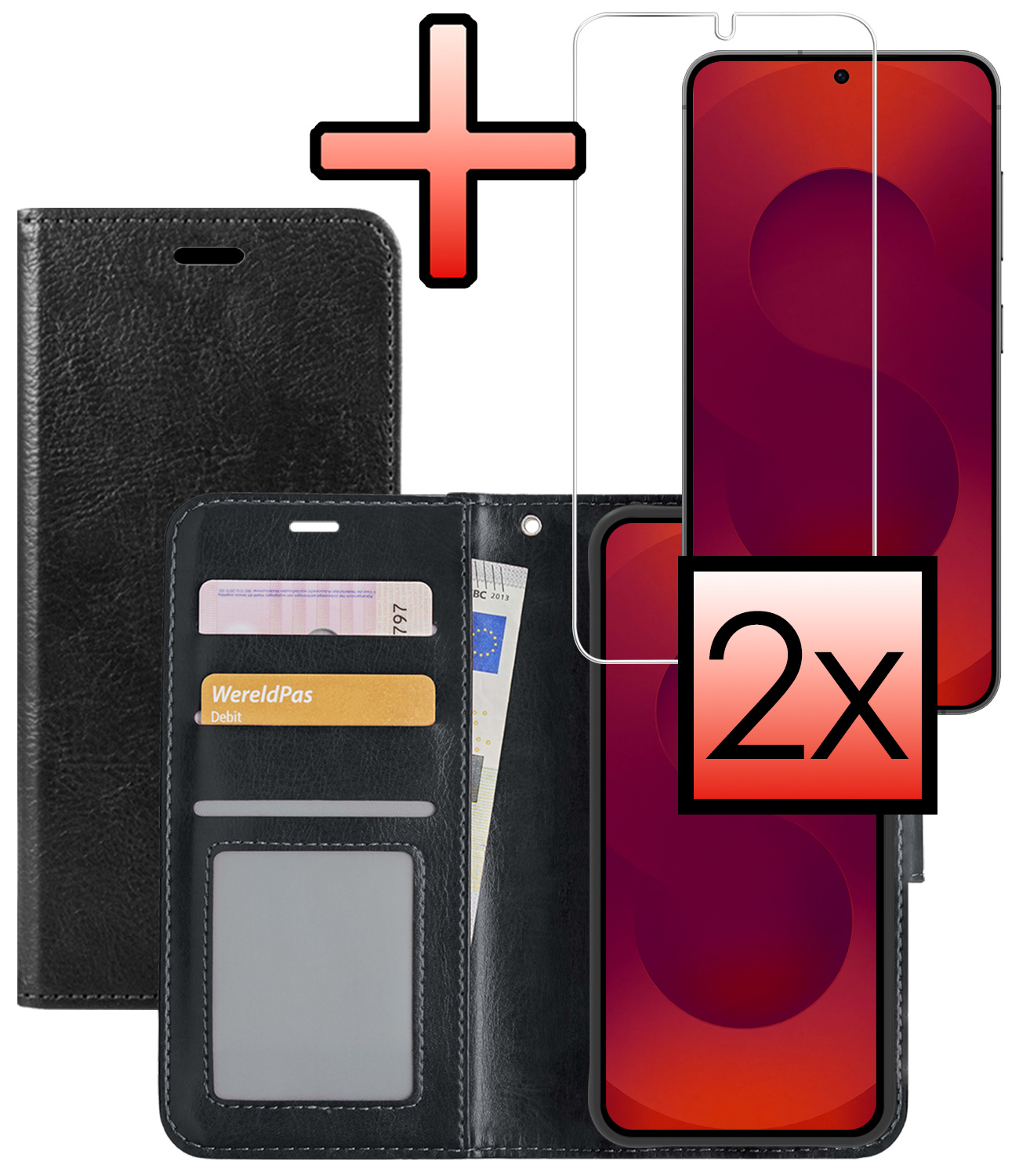 NoXx NoXx Samsung Galaxy S25 Plus Hoesje Bookcase Met 2x Screenprotector - Zwart