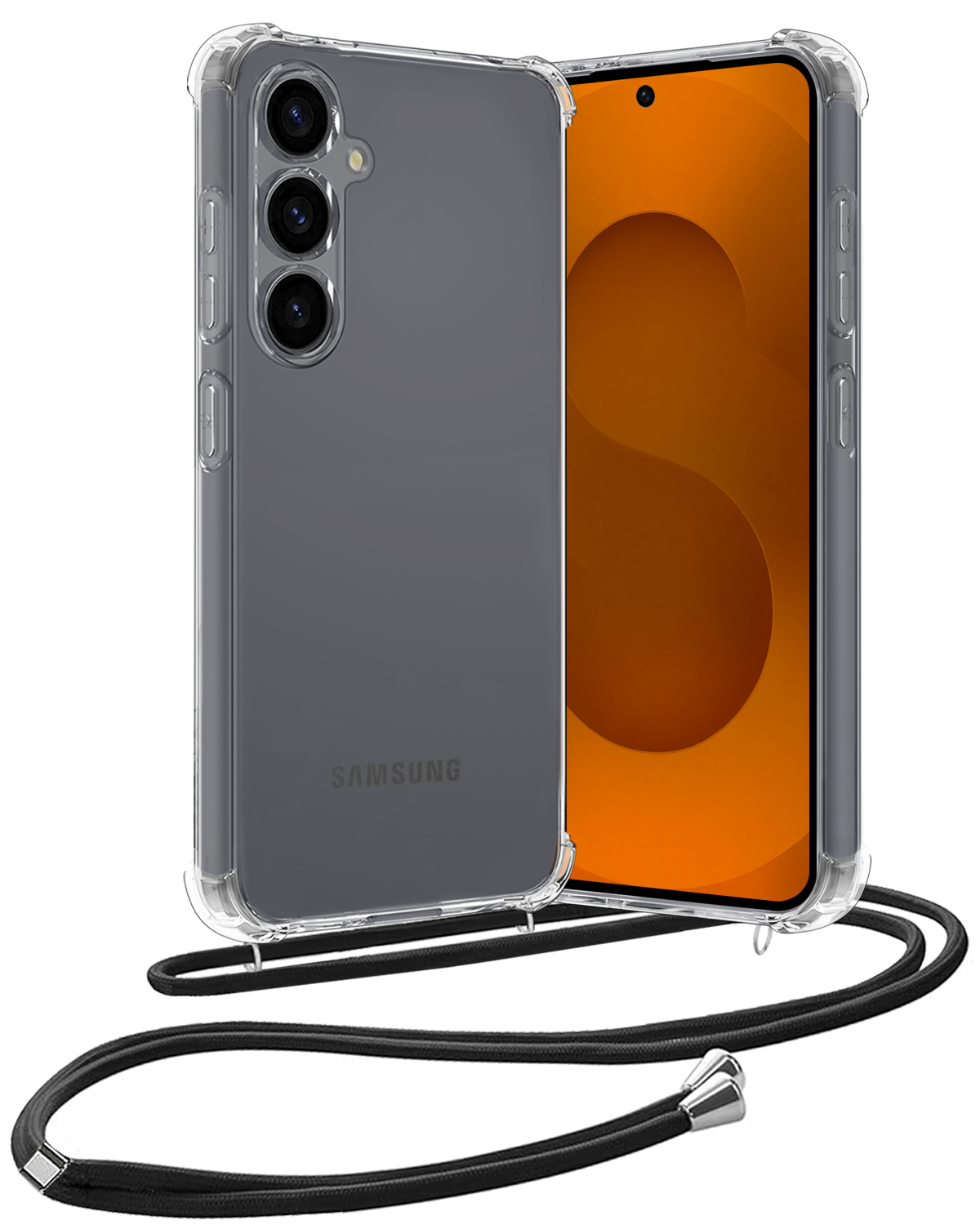 Nomfy Nomfy Samsung Galaxy S25 Hoesje Transparant Shockproof Met Zwart Koord