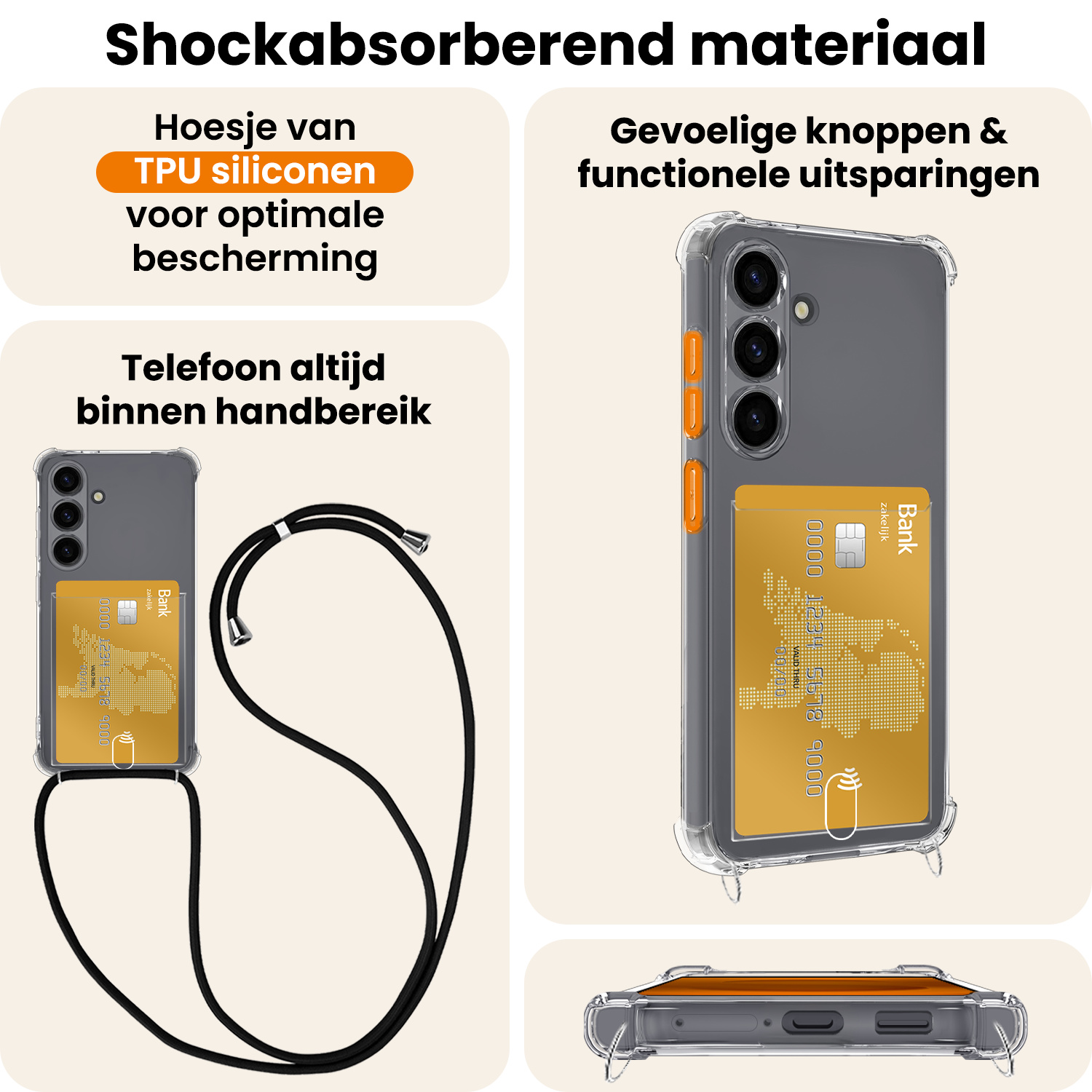 Nomfy Nomfy Samsung Galaxy S25 Hoesje Pashouder met Koord Met Screenprotector