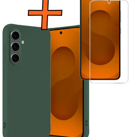 Nomfy Nomfy Samsung Galaxy S25 Hoesje Siliconen Met Screenprotector - Donkergroen