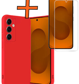 Nomfy Nomfy Samsung Galaxy S25 Hoesje Siliconen Met Screenprotector - Rood