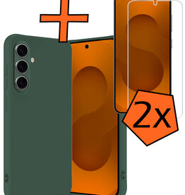 Nomfy Nomfy Samsung Galaxy S25 Hoesje Siliconen Met 2x Screenprotector - Donkergroen