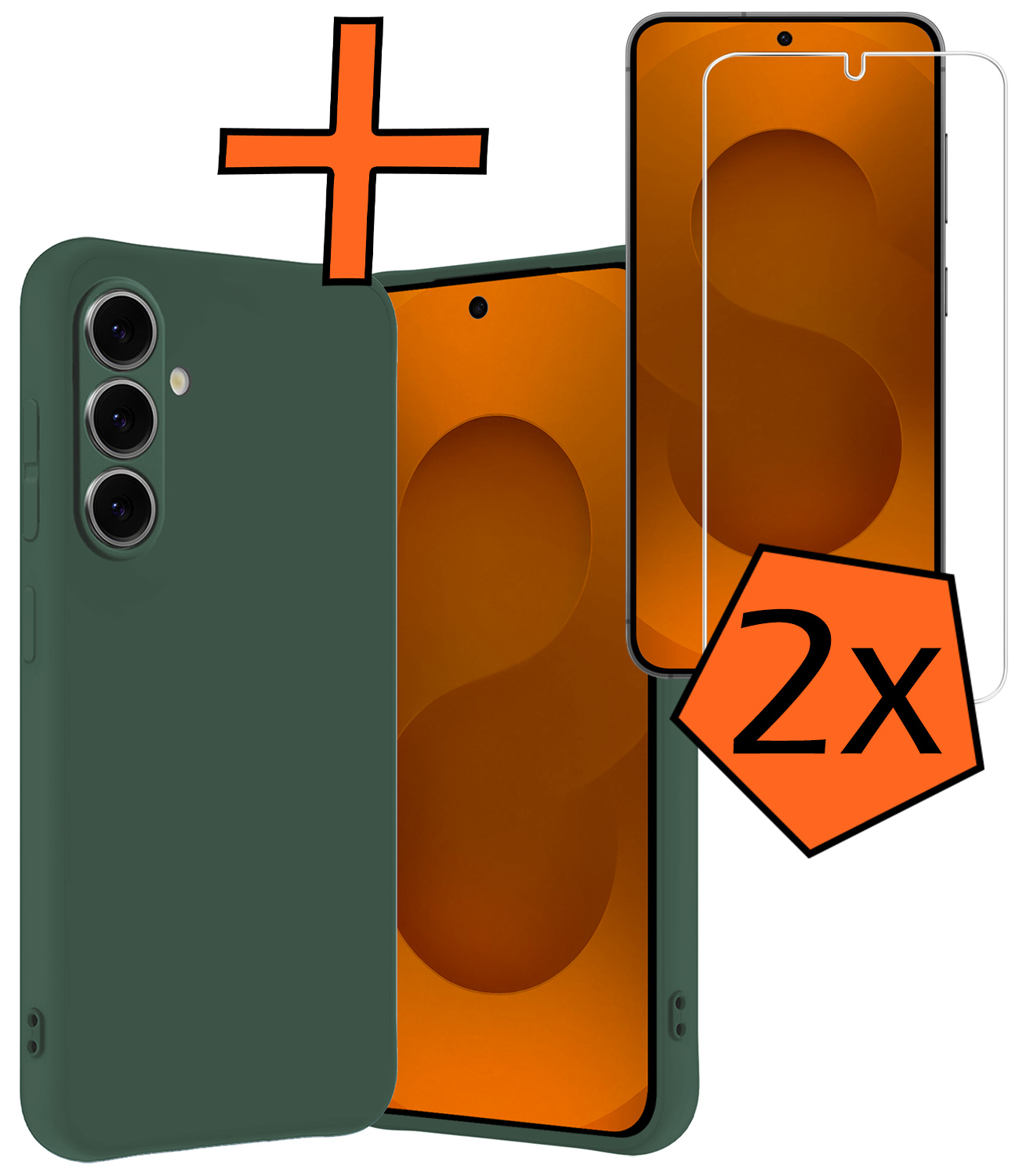 Nomfy Nomfy Samsung Galaxy S25 Hoesje Siliconen Met 2x Screenprotector - Donkergroen