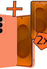 Nomfy Nomfy Samsung Galaxy S25 Hoesje Siliconen Met 2x Screenprotector - Perzik