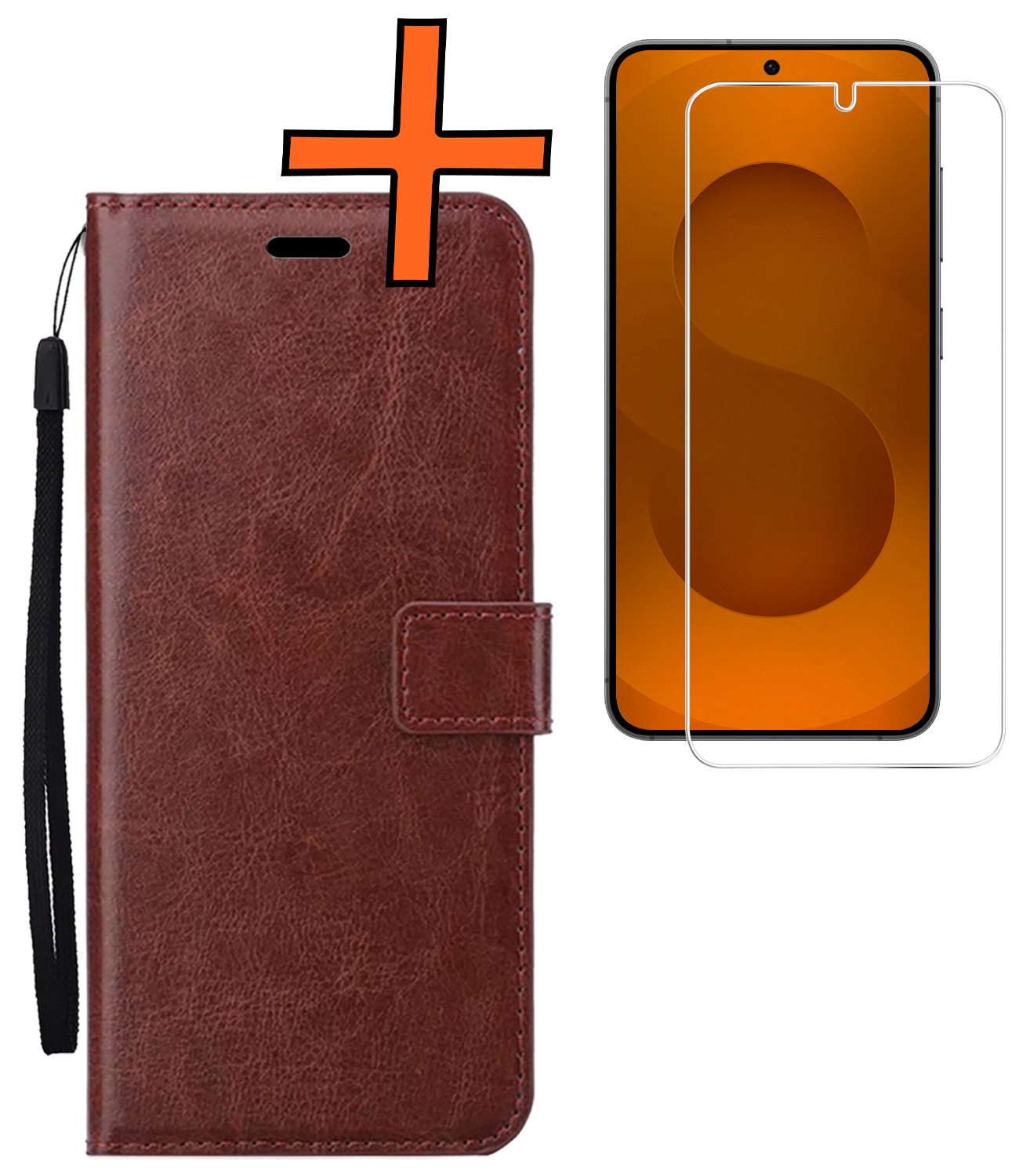 Nomfy Nomfy Samsung Galaxy S25 Hoesje Bookcase Met Screenprotector - Bruin