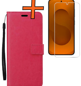 Nomfy Nomfy Samsung Galaxy S25 Hoesje Bookcase Met Screenprotector - Donkerroze