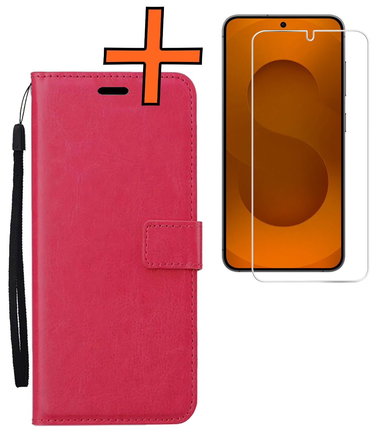 Nomfy Nomfy Samsung Galaxy S25 Hoesje Bookcase Met Screenprotector - Donkerroze