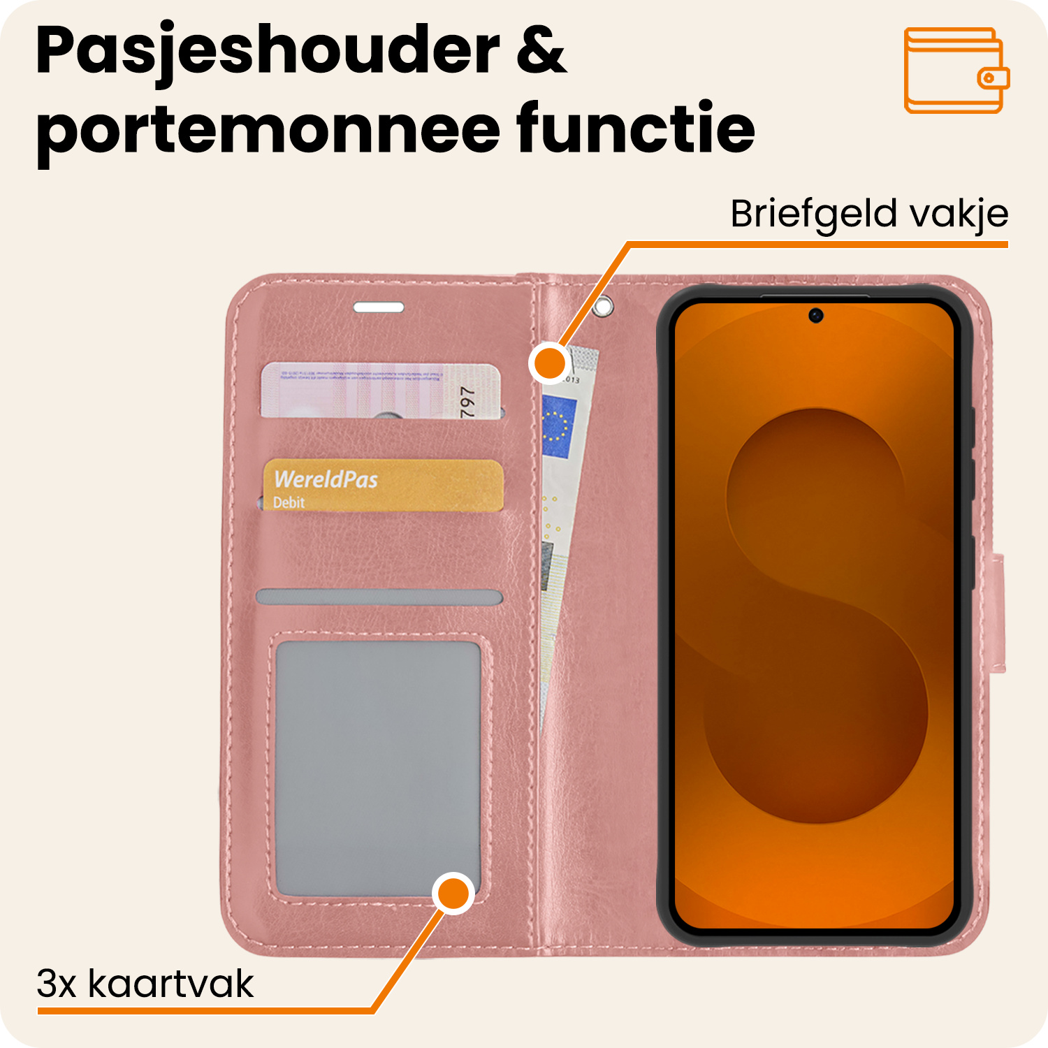 Nomfy Nomfy Samsung Galaxy S25 Hoesje Bookcase Met Screenprotector - Rose Goud