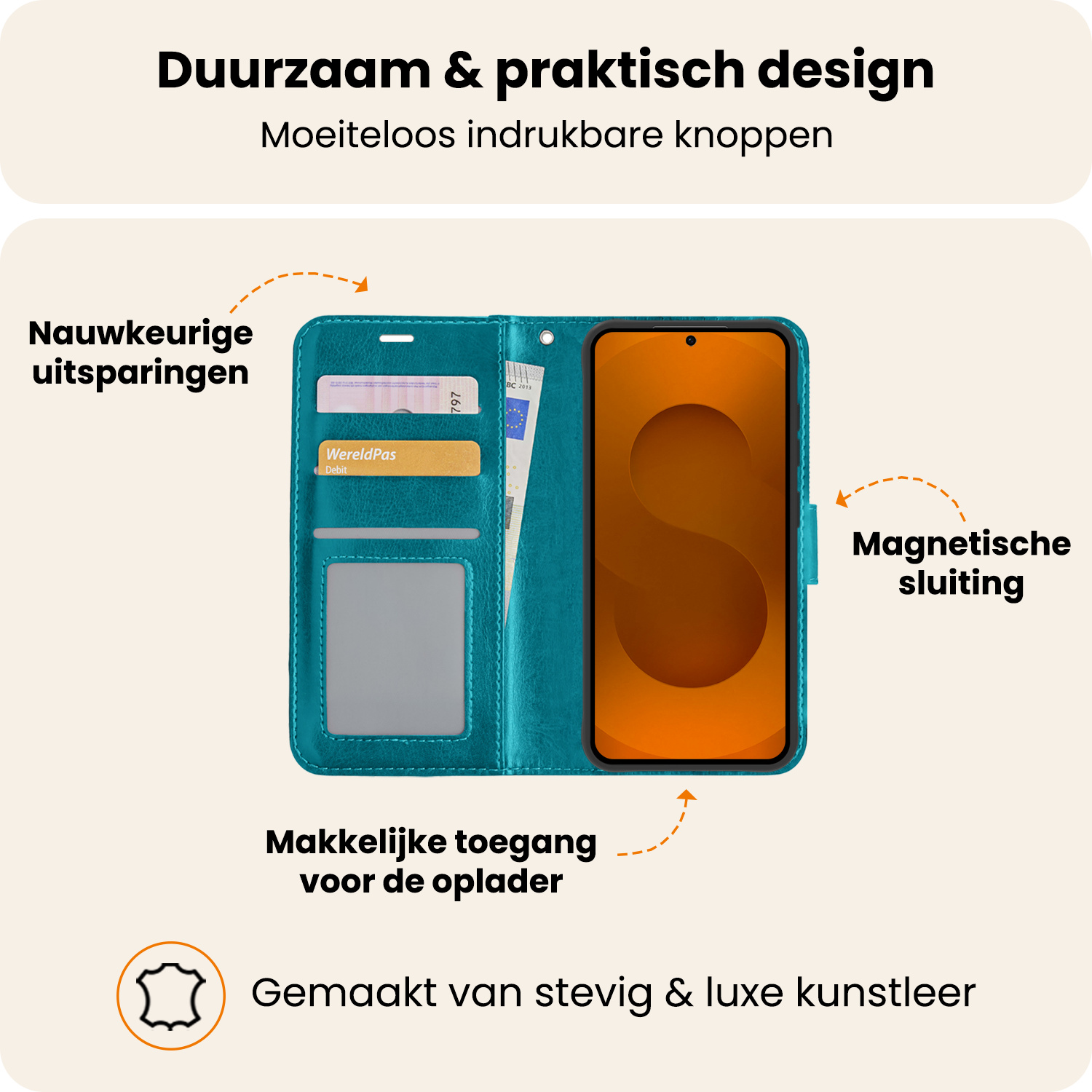 Nomfy Nomfy Samsung Galaxy S25 Hoesje Bookcase Met Screenprotector - Turquoise