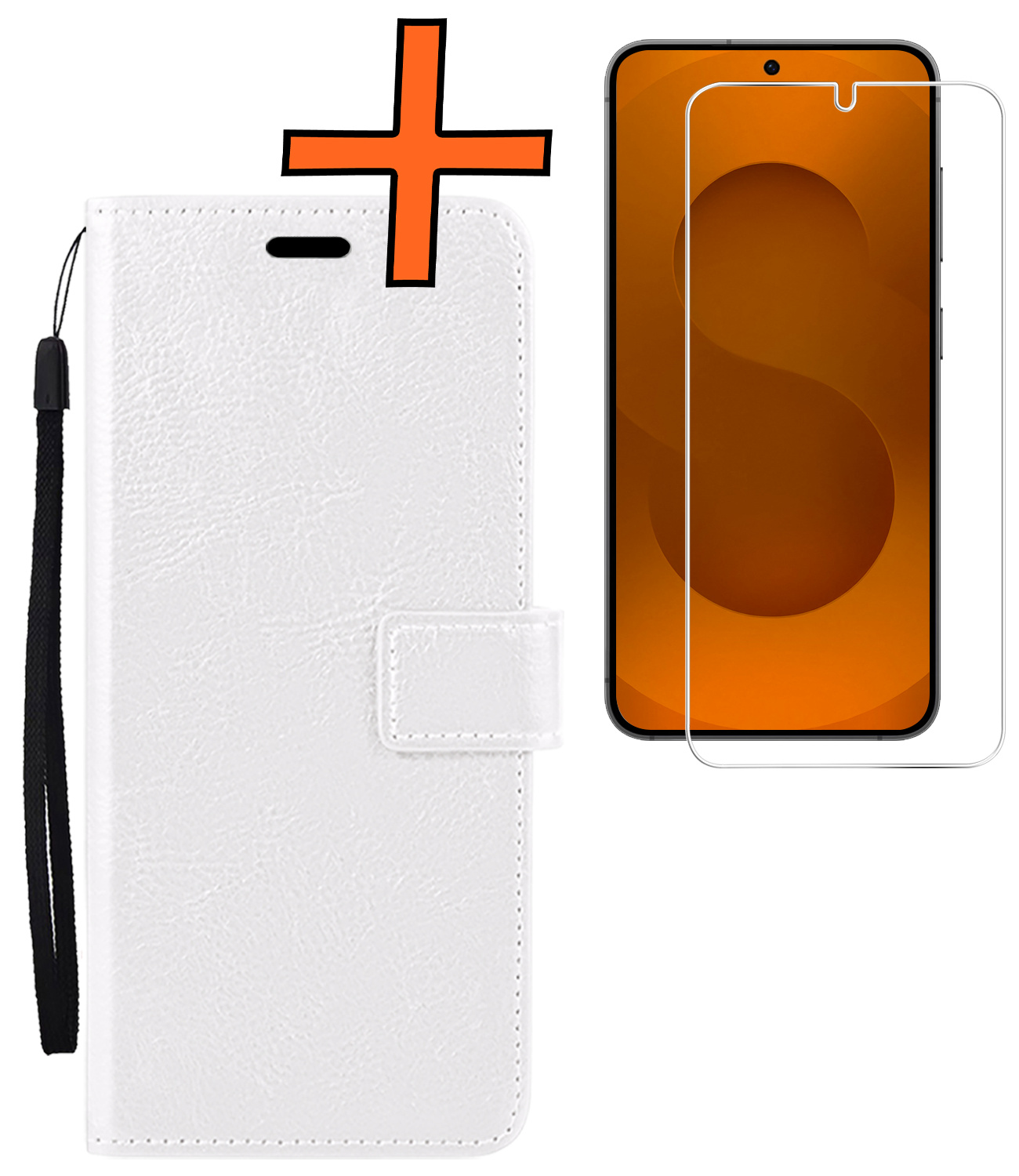 Nomfy Nomfy Samsung Galaxy S25 Hoesje Bookcase Met Screenprotector - Wit