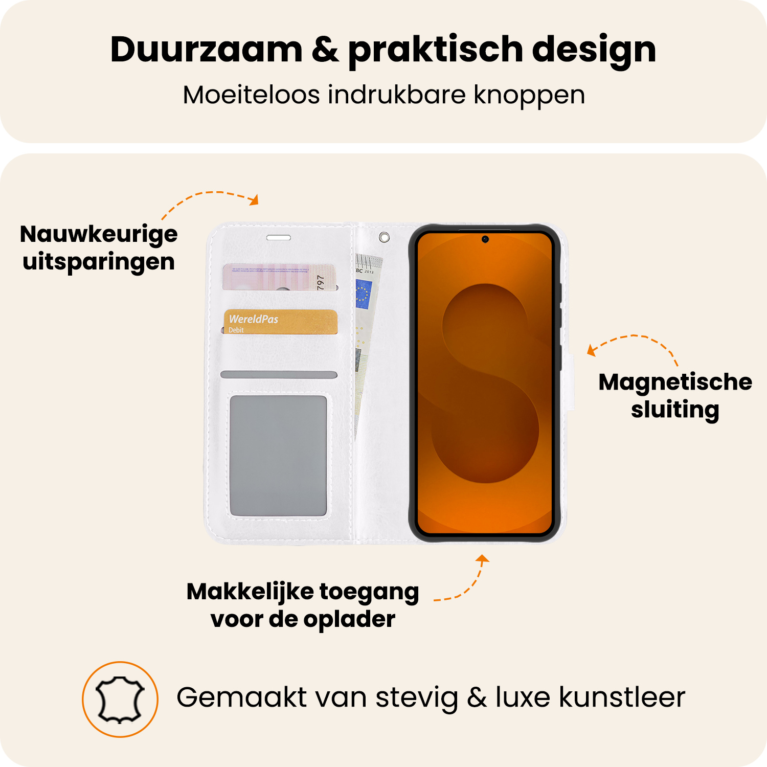 Nomfy Nomfy Samsung Galaxy S25 Hoesje Bookcase Met Screenprotector - Wit