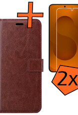 Nomfy Nomfy Samsung Galaxy S25 Hoesje Bookcase Met 2x Screenprotector - Bruin